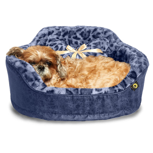 Dream Black Label Leopard Princess Dog Bed - Puppy Bed for Small Dogs - Washable Cuddler Cat Bed - Elegant, Royal Design Beds for Puppy and Kitten