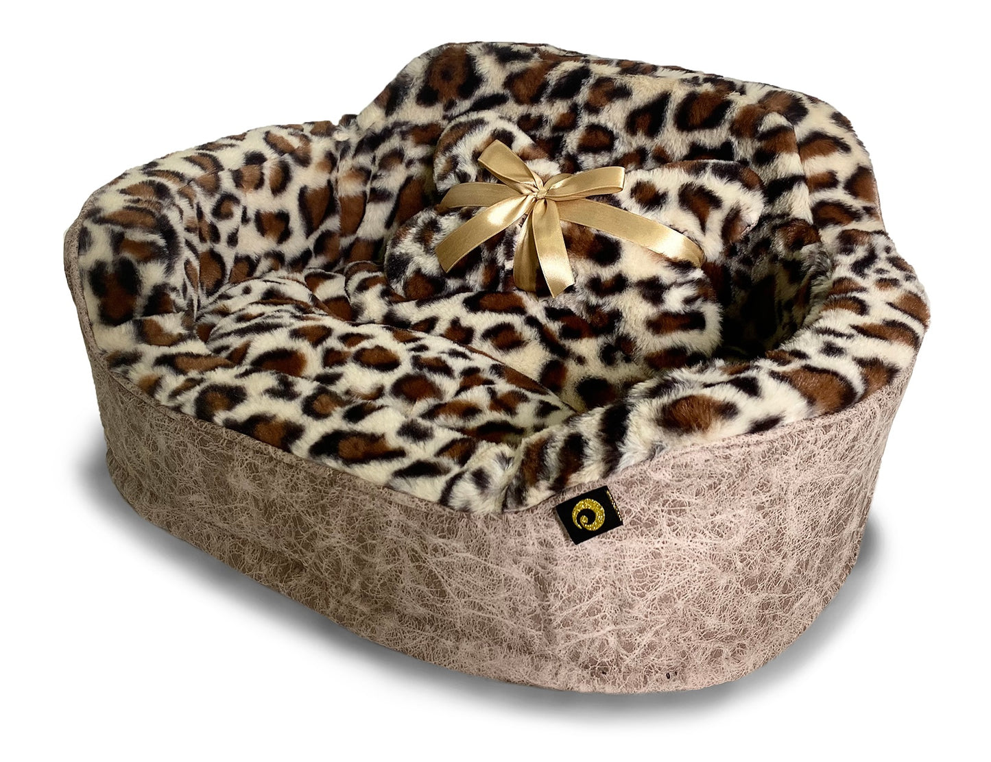 Dream Black Label Leopard Princess Dog Bed - Puppy Bed for Small Dogs - Washable Cuddler Cat Bed - Elegant, Royal Design Beds for Puppy and Kitten