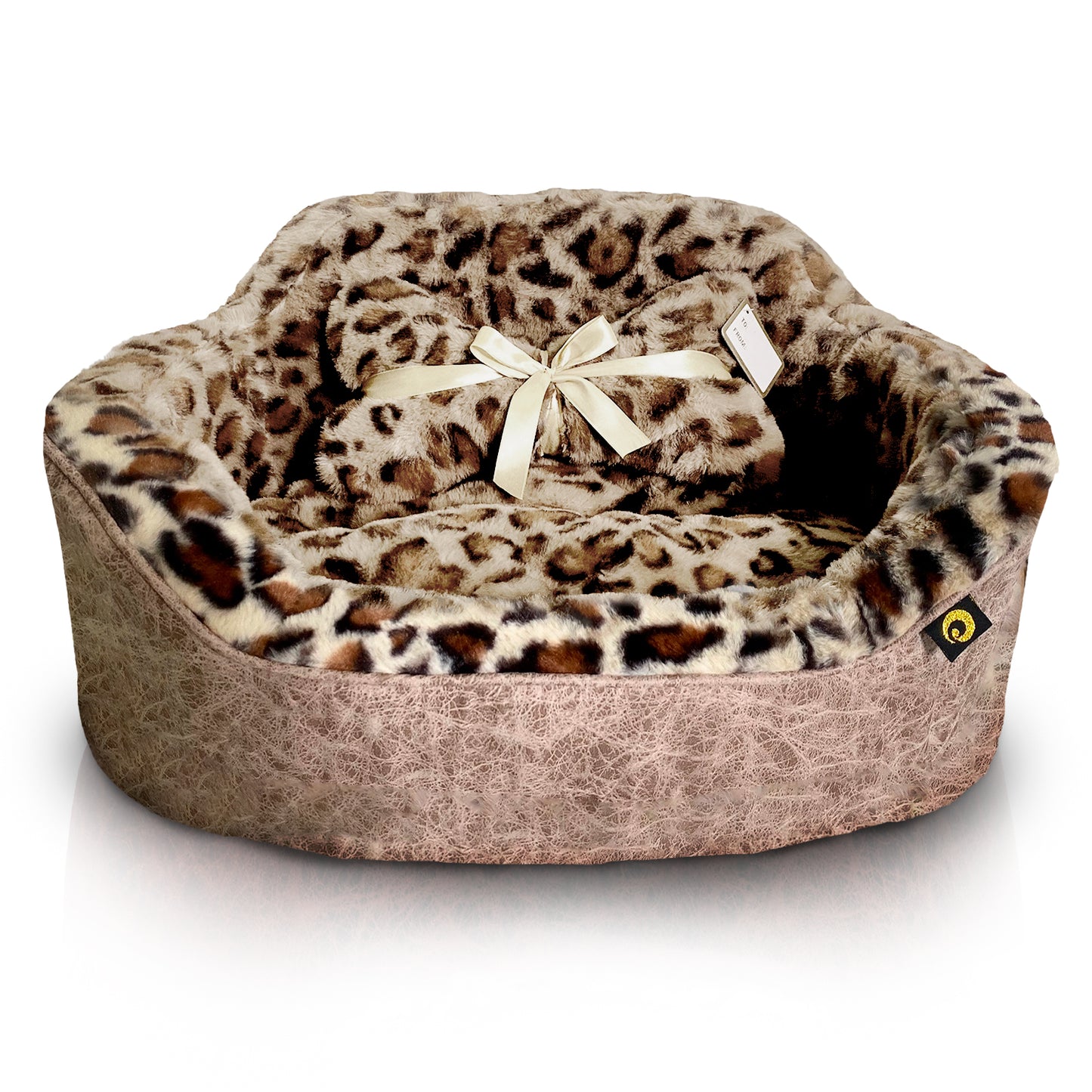 Dream Black Label Leopard Princess Dog Bed - Puppy Bed for Small Dogs - Washable Cuddler Cat Bed - Elegant, Royal Design Beds for Puppy and Kitten