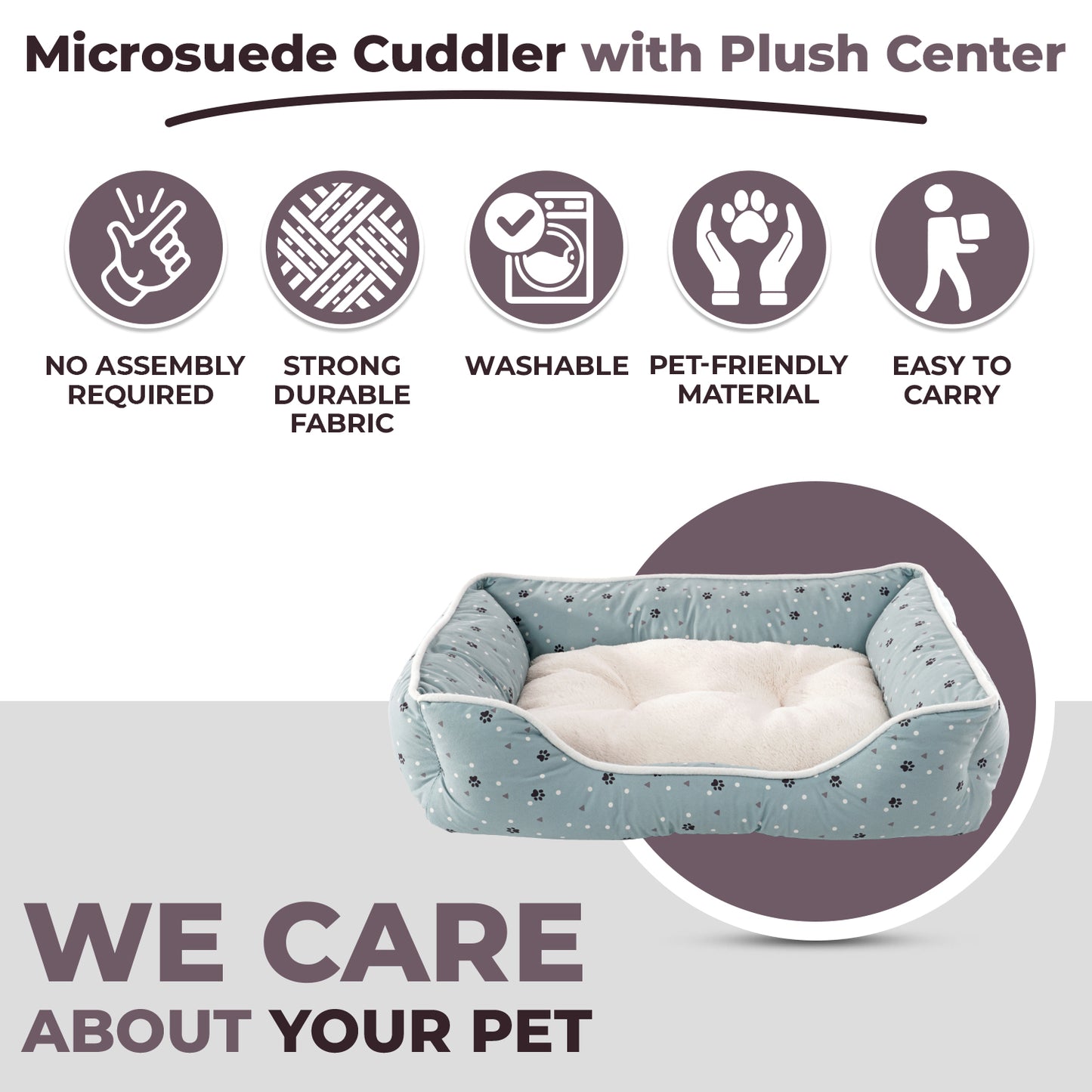 Details Microsuede Pet Bed, Dog Beds for Small Dogs and Cats, Calming Cuddler Bed for Pets with Sides and Plush Center