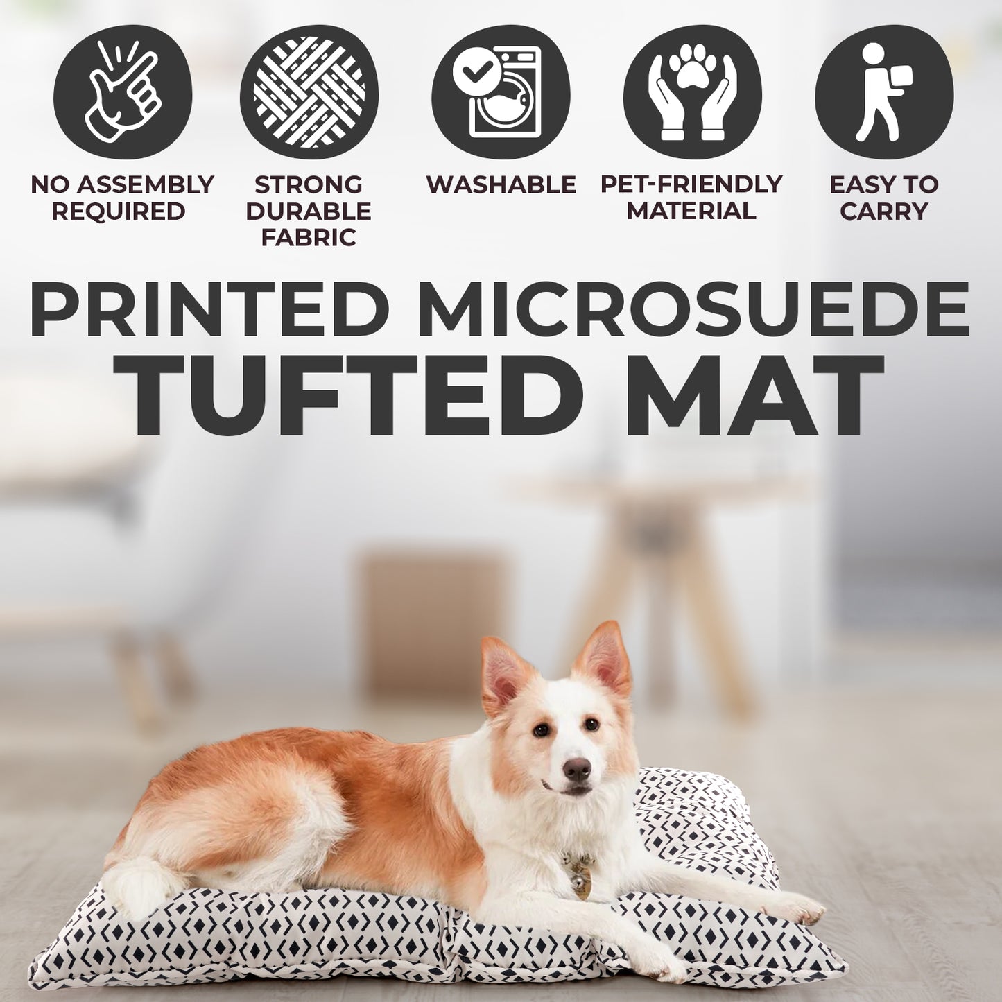 Details Pet Bed Mat, Microsuede Printed Reversible Tufted Crate Mat Beds for Small Medium Large Dogs