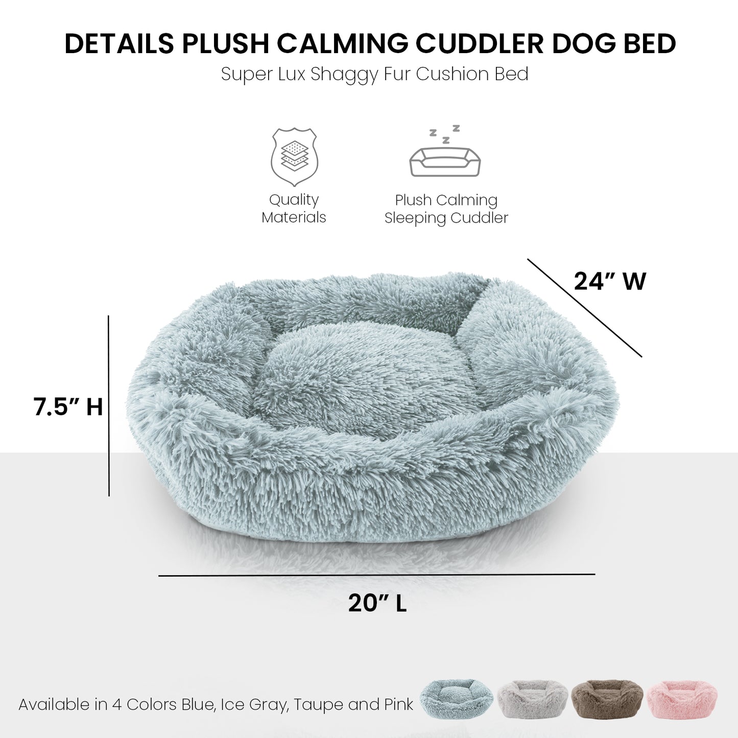 Details Dog Bed for Small Medium Dogs, Plush Calming Sleeping Cuddler for Pet, Super Lux Shaggy Fur Cushion Beds