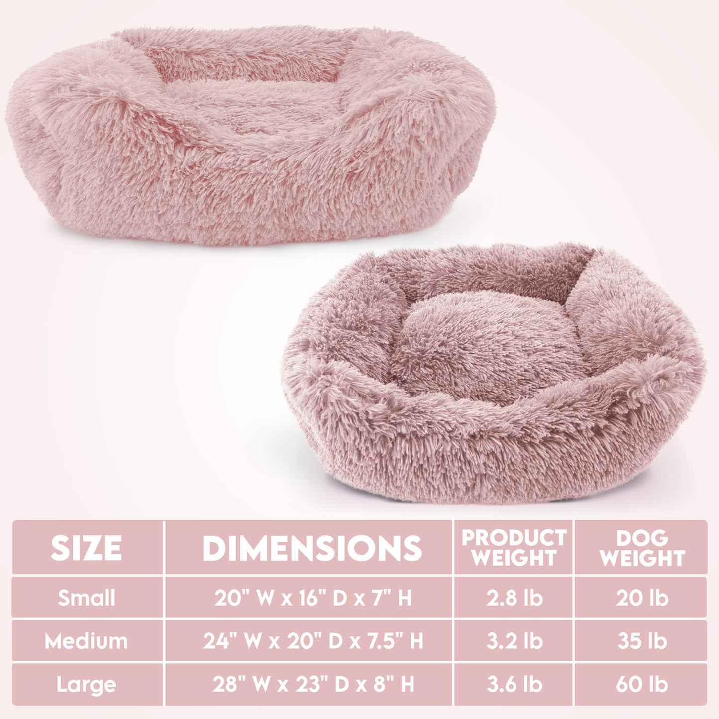 Details Dog Bed for Small Medium Dogs, Plush Calming Sleeping Cuddler for Pet, Super Lux Shaggy Fur Cushion Beds