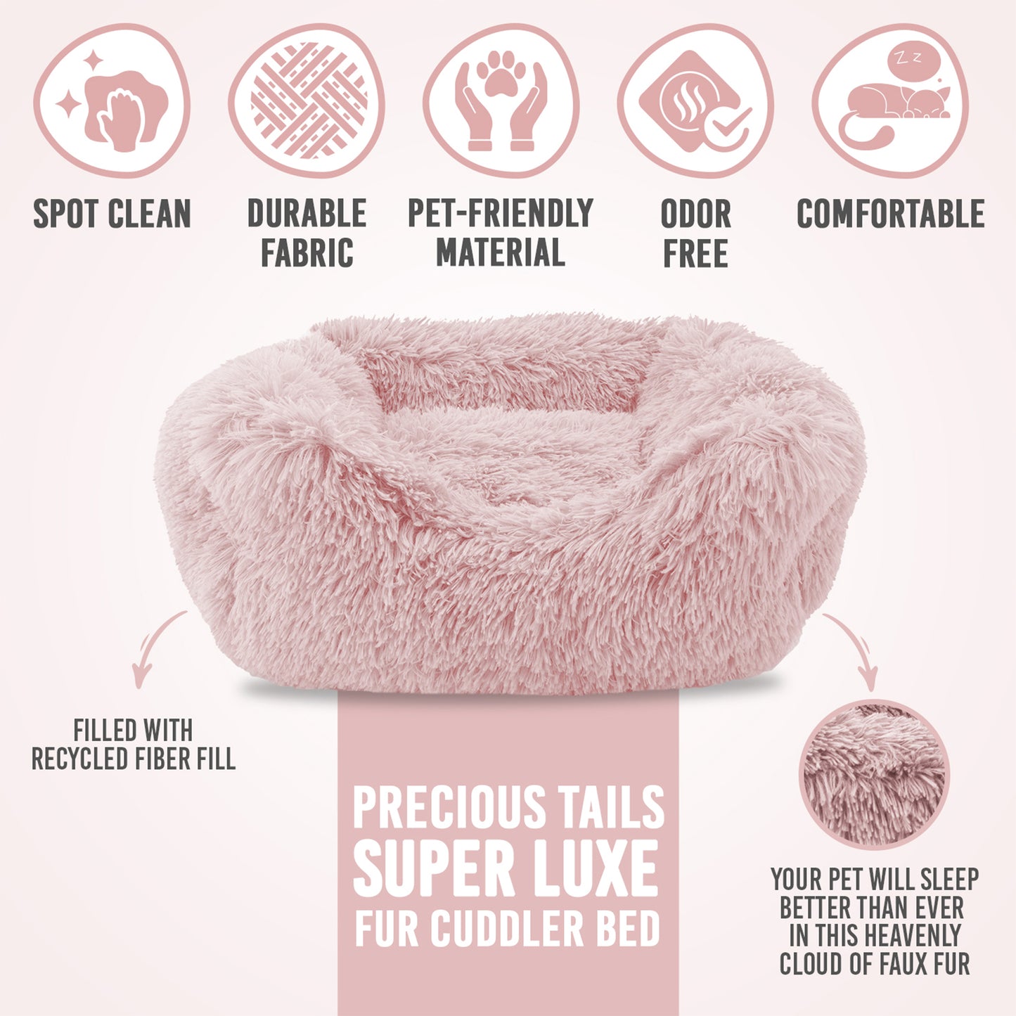 Details Dog Bed for Small Medium Dogs, Plush Calming Sleeping Cuddler for Pet, Super Lux Shaggy Fur Cushion Beds