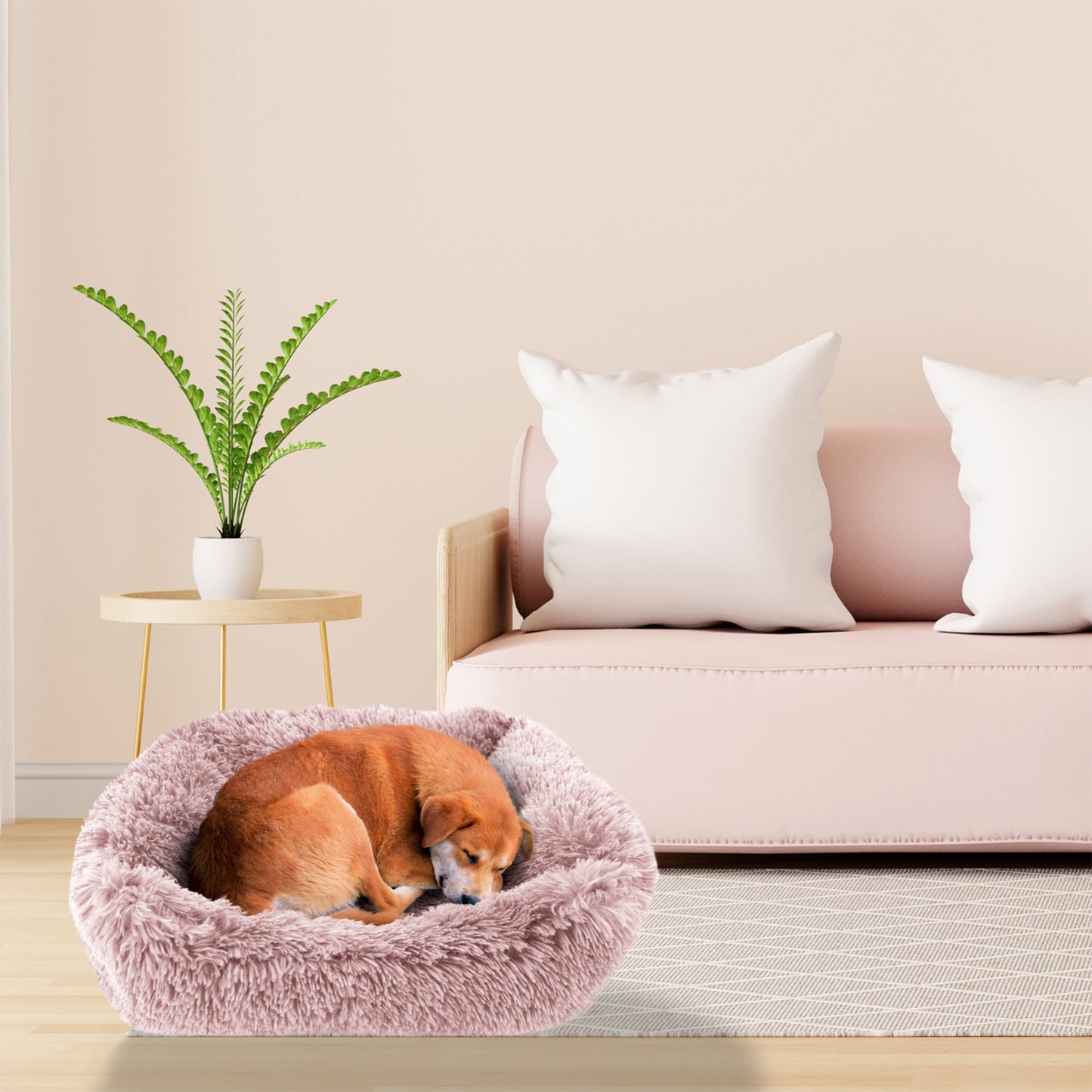 Details Dog Bed for Small Medium Dogs, Plush Calming Sleeping Cuddler for Pet, Super Lux Shaggy Fur Cushion Beds