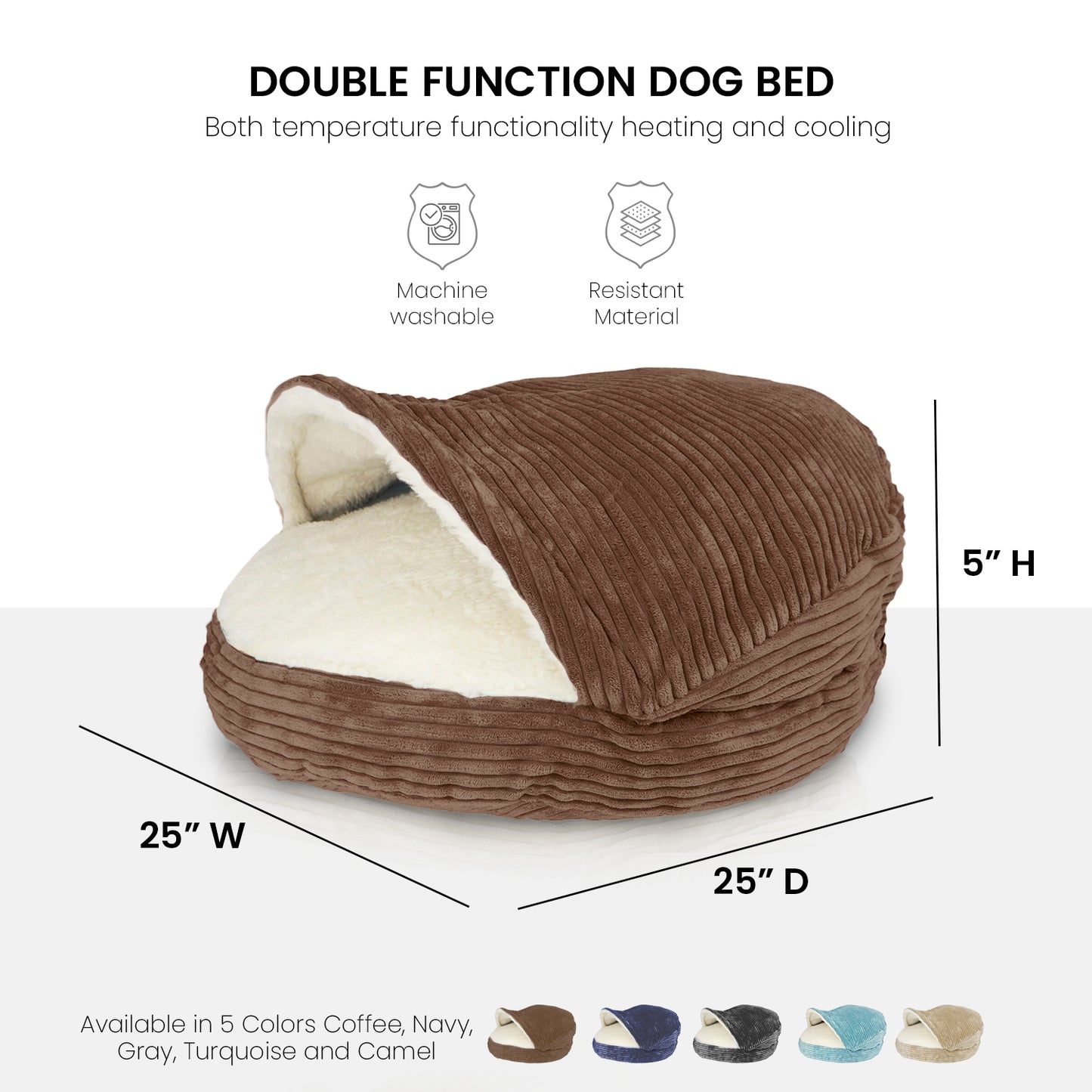 Details Cozy Pet Bed Cave, Hooded Dog Bed Dome for Small Medium Dogs, Washable, Corduroy and Sherpa Lined Pouched Beds