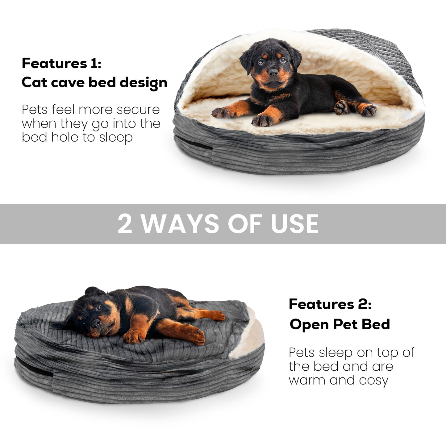 Details Cozy Pet Bed Cave, Hooded Dog Bed Dome for Small Medium Dogs, Washable, Corduroy and Sherpa Lined Pouched Beds