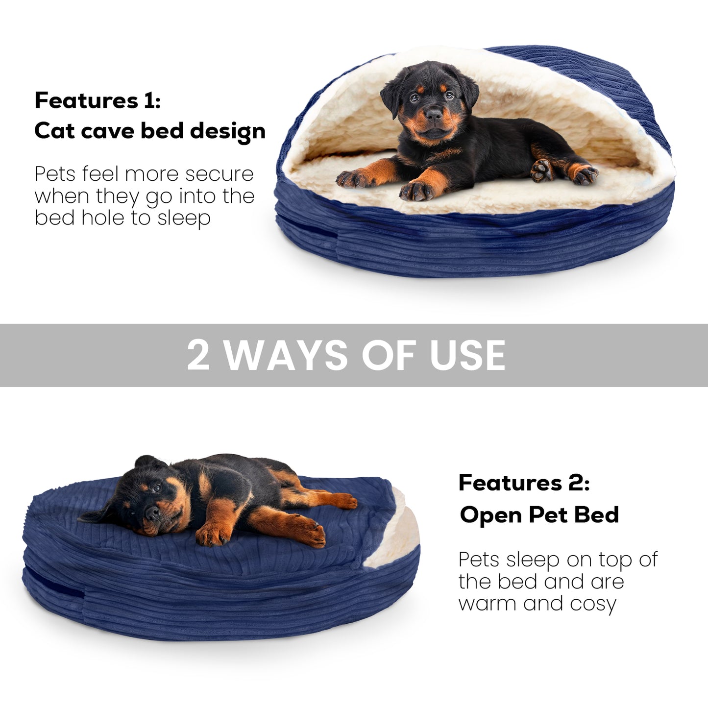 Details Cozy Pet Bed Cave, Hooded Dog Bed Dome for Small Medium Dogs, Washable, Corduroy and Sherpa Lined Pouched Beds