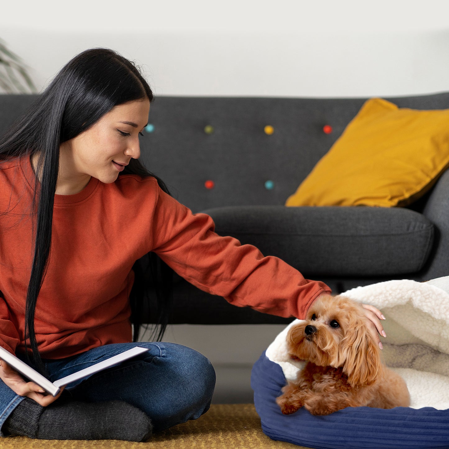 Details Cozy Pet Bed Cave, Hooded Dog Bed Dome for Small Medium Dogs, Washable, Corduroy and Sherpa Lined Pouched Beds