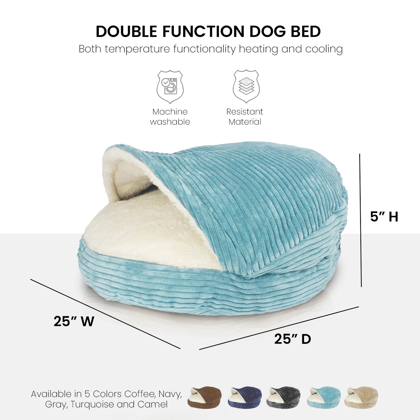 Details Cozy Pet Bed Cave, Hooded Dog Bed Dome for Small Medium Dogs, Washable, Corduroy and Sherpa Lined Pouched Beds