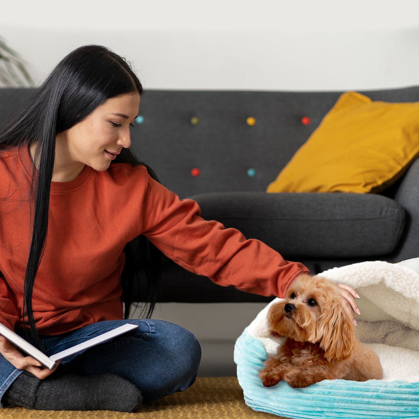 Details Cozy Pet Bed Cave, Hooded Dog Bed Dome for Small Medium Dogs, Washable, Corduroy and Sherpa Lined Pouched Beds