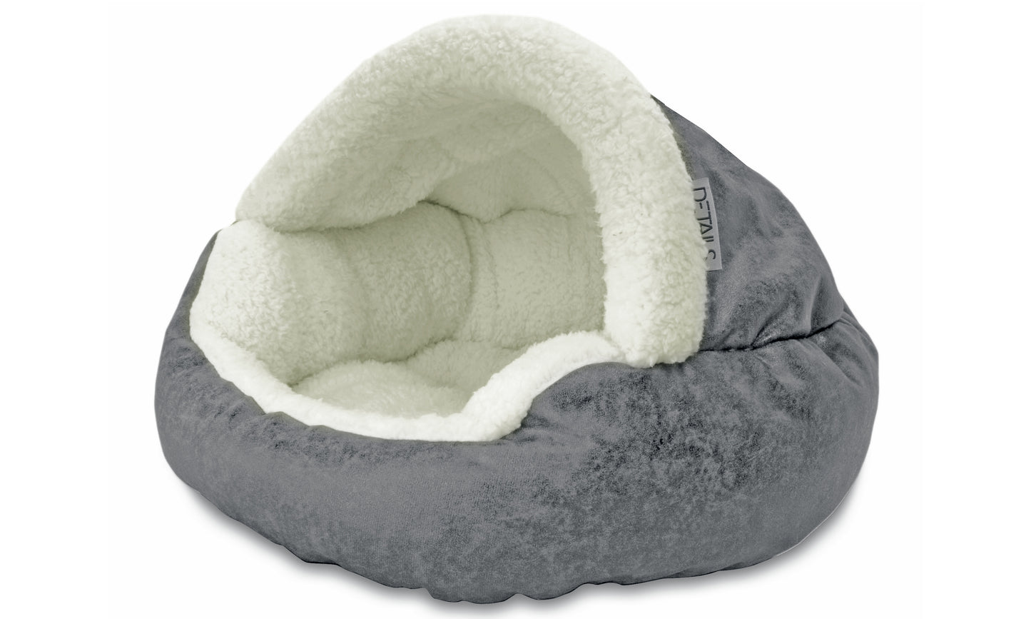 Details Pet Cave Bed for Small Dogs Cats, Calming Hooded Dog Bed Dome, Vegan Leather,  Deep Dish