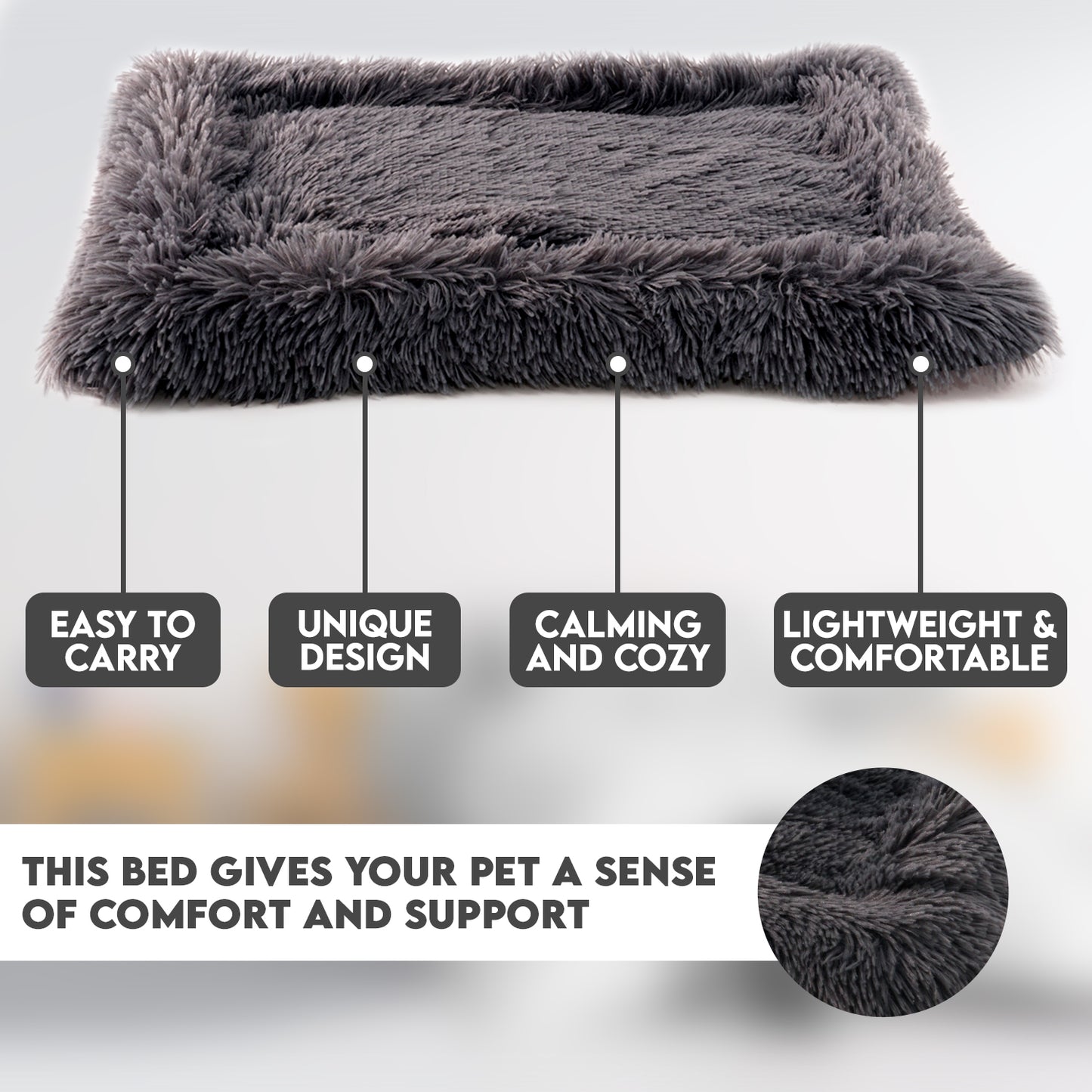 Details Pet Bed Mat, Plush Eyelash Faux Fur Calming Blanket Carpet Rug Mattress for  Cats and Dogs, Bordered Design