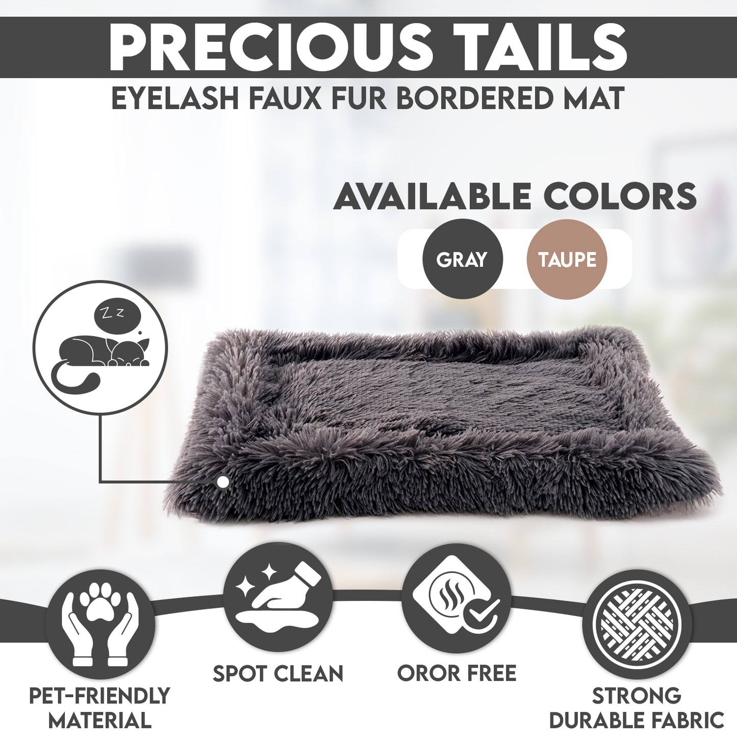 Details Pet Bed Mat, Plush Eyelash Faux Fur Calming Blanket Carpet Rug Mattress for  Cats and Dogs, Bordered Design