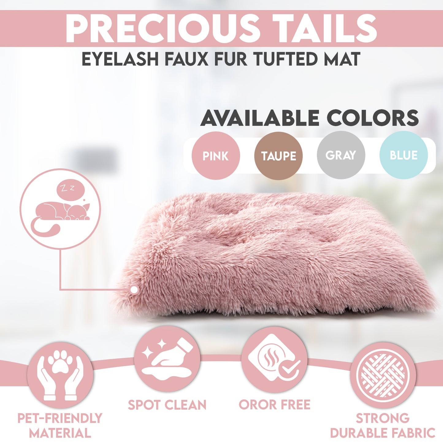 Details Pet Bed Mat, Tufted Plush Eyelash Faux Fur Calming Blanket Carpet Rug Mattress for Cats and Dogs