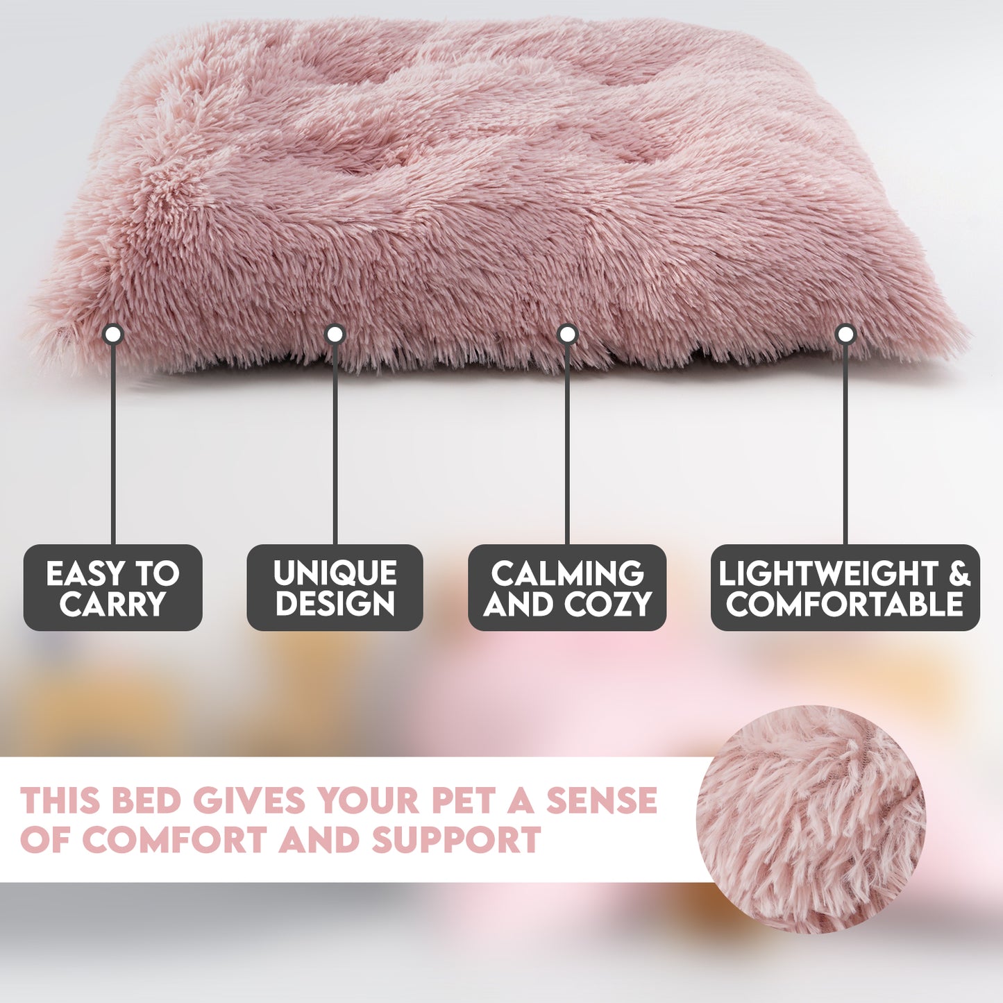 Details Pet Bed Mat, Tufted Plush Eyelash Faux Fur Calming Blanket Carpet Rug Mattress for Cats and Dogs