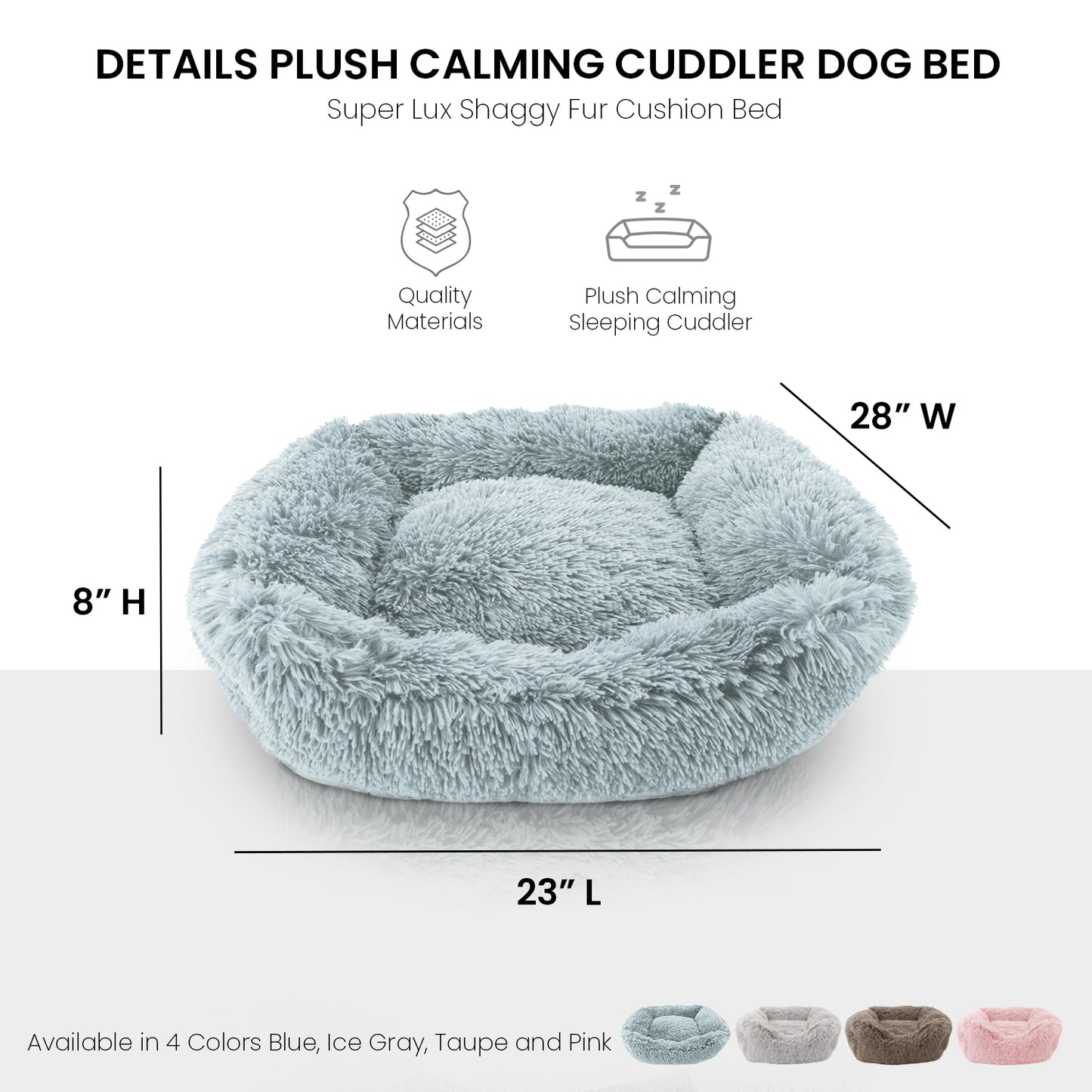 Details Dog Bed for Small Medium Dogs, Plush Calming Sleeping Cuddler for Pet, Super Lux Shaggy Fur Cushion Beds