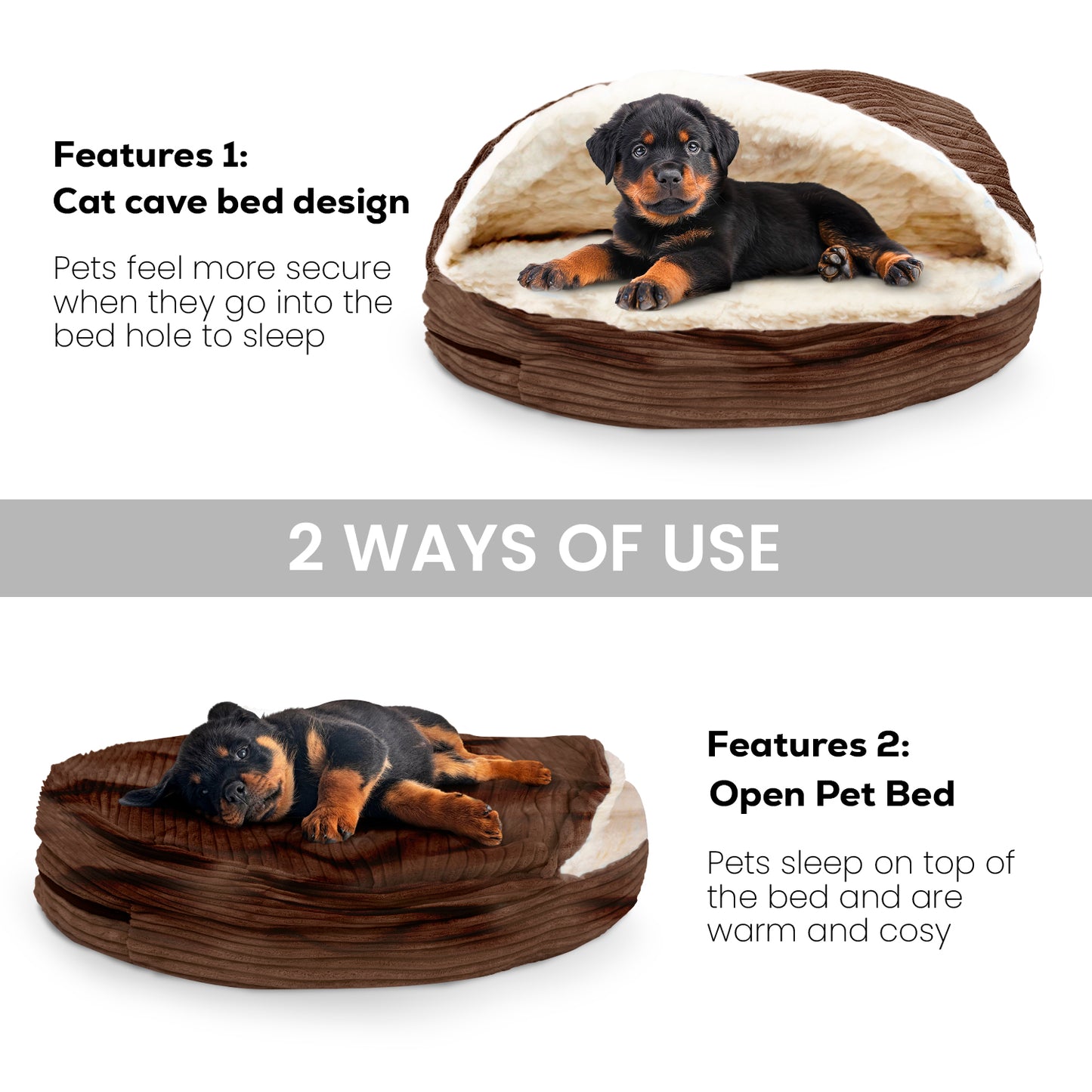 Details Cozy Pet Bed Cave, Hooded Dog Bed Dome for Small Medium Dogs, Washable, Corduroy and Sherpa Lined Pouched Beds