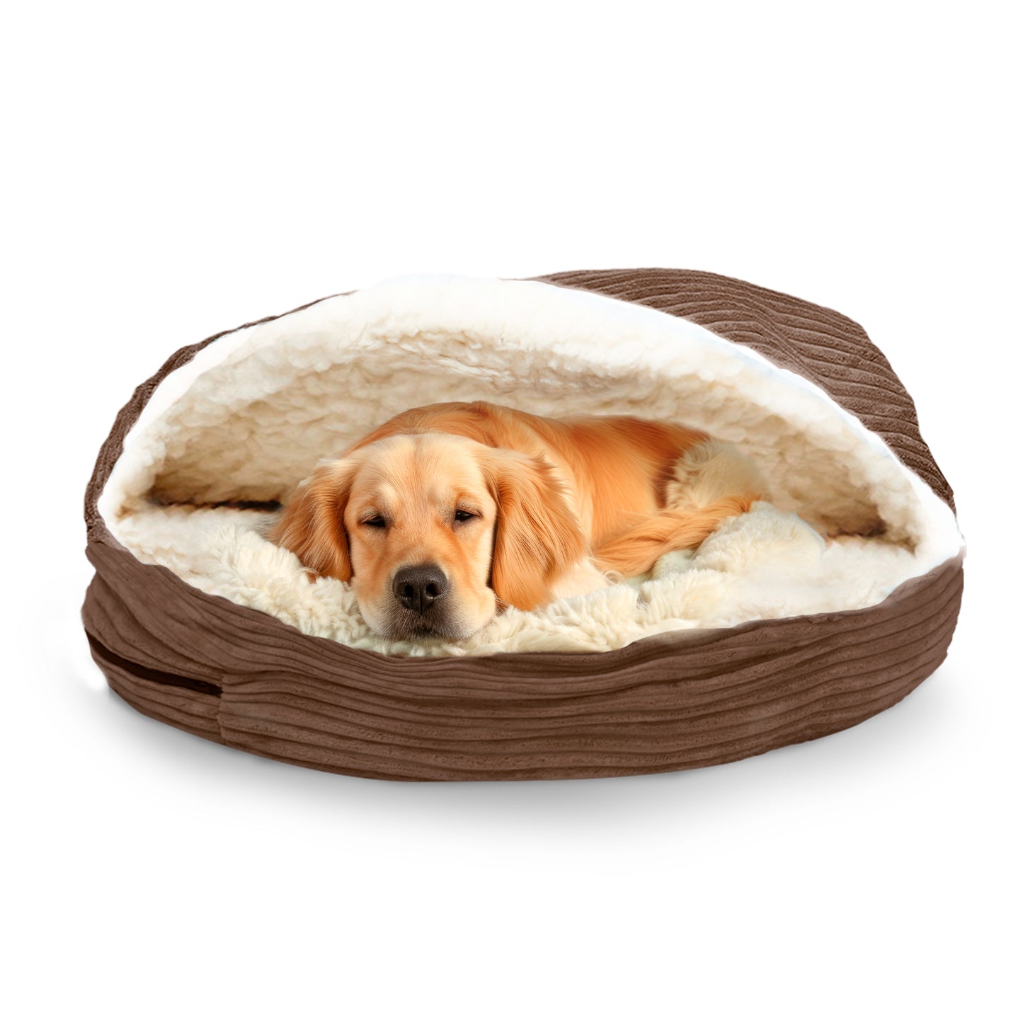 Details Cozy Pet Bed Cave, Hooded Dog Bed Dome for Small Medium Dogs, Washable, Corduroy and Sherpa Lined Pouched Beds