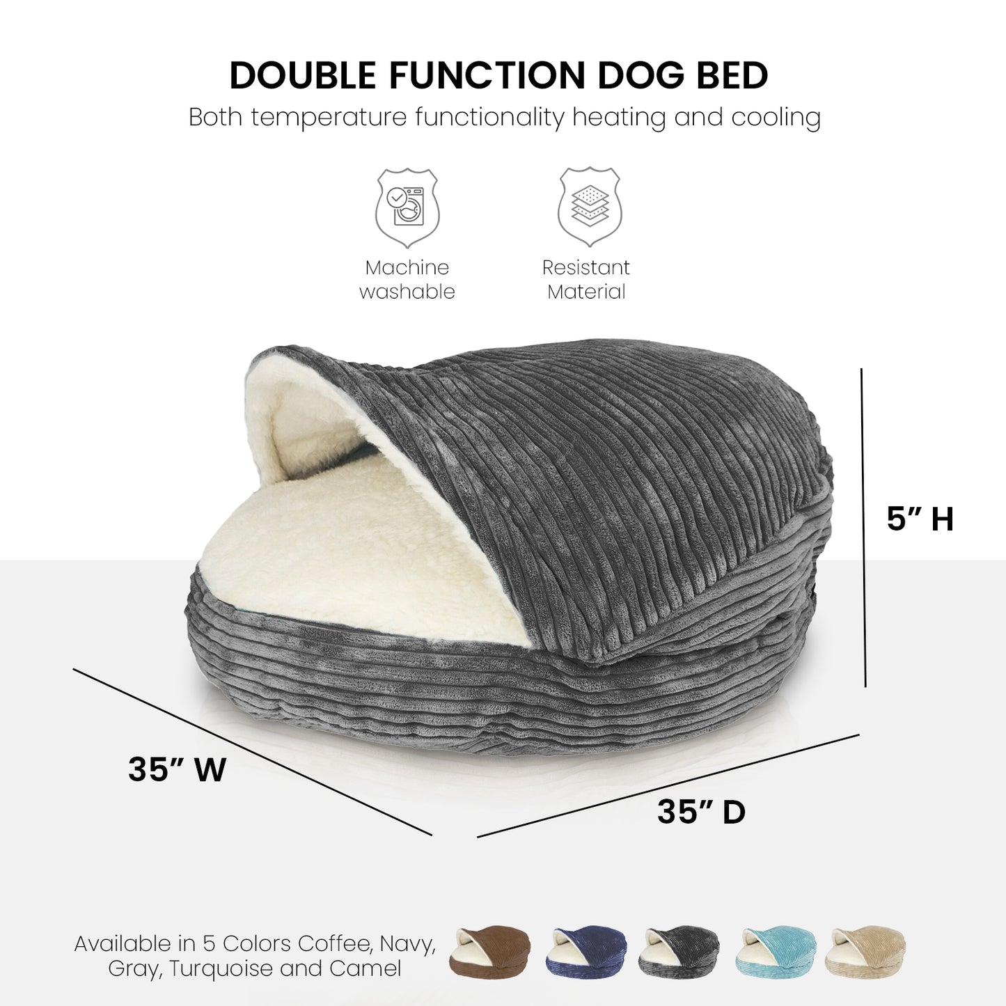 Details Cozy Pet Bed Cave, Hooded Dog Bed Dome for Small Medium Dogs, Washable, Corduroy and Sherpa Lined Pouched Beds