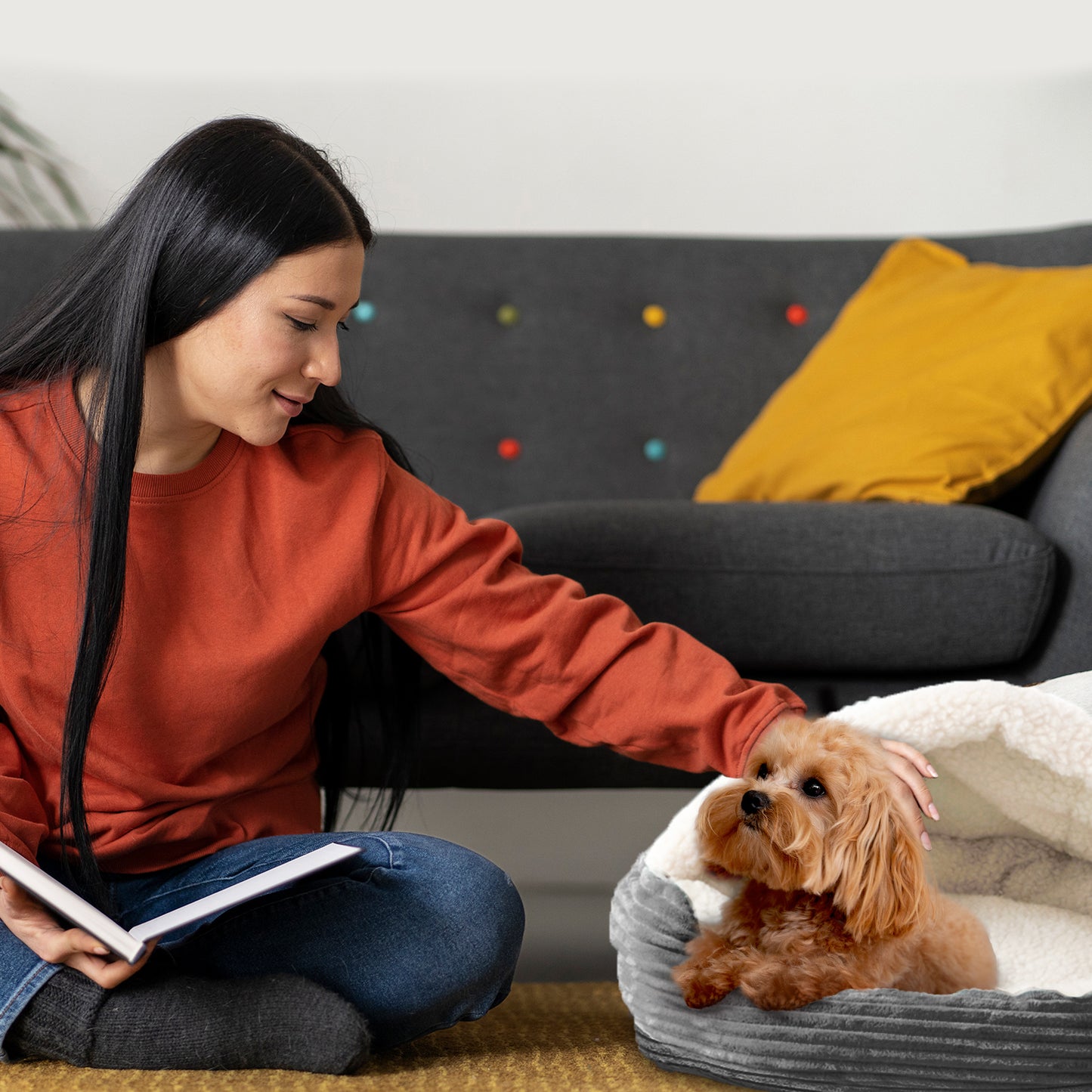 Details Cozy Pet Bed Cave, Hooded Dog Bed Dome for Small Medium Dogs, Washable, Corduroy and Sherpa Lined Pouched Beds