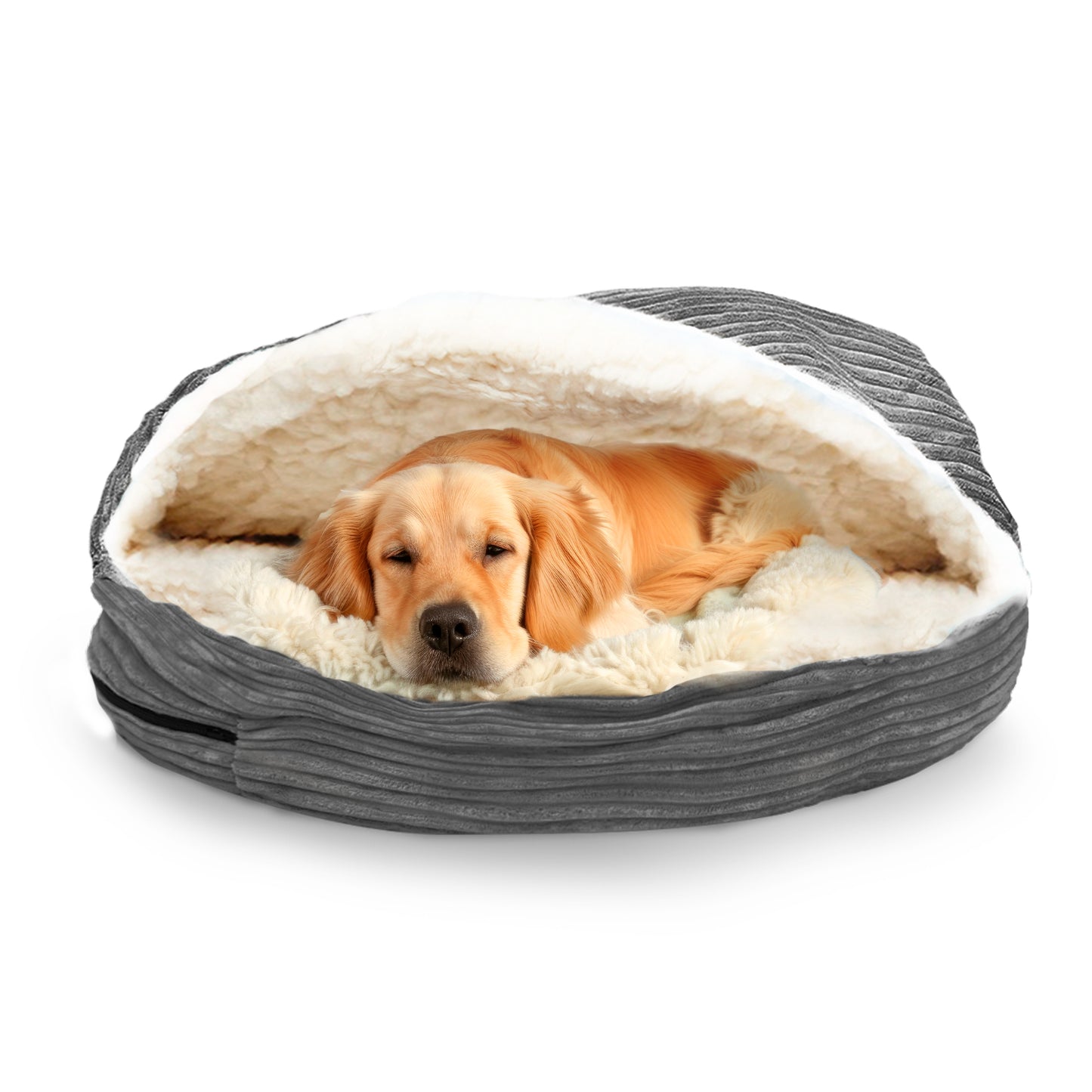 Details Cozy Pet Bed Cave, Hooded Dog Bed Dome for Small Medium Dogs, Washable, Corduroy and Sherpa Lined Pouched Beds