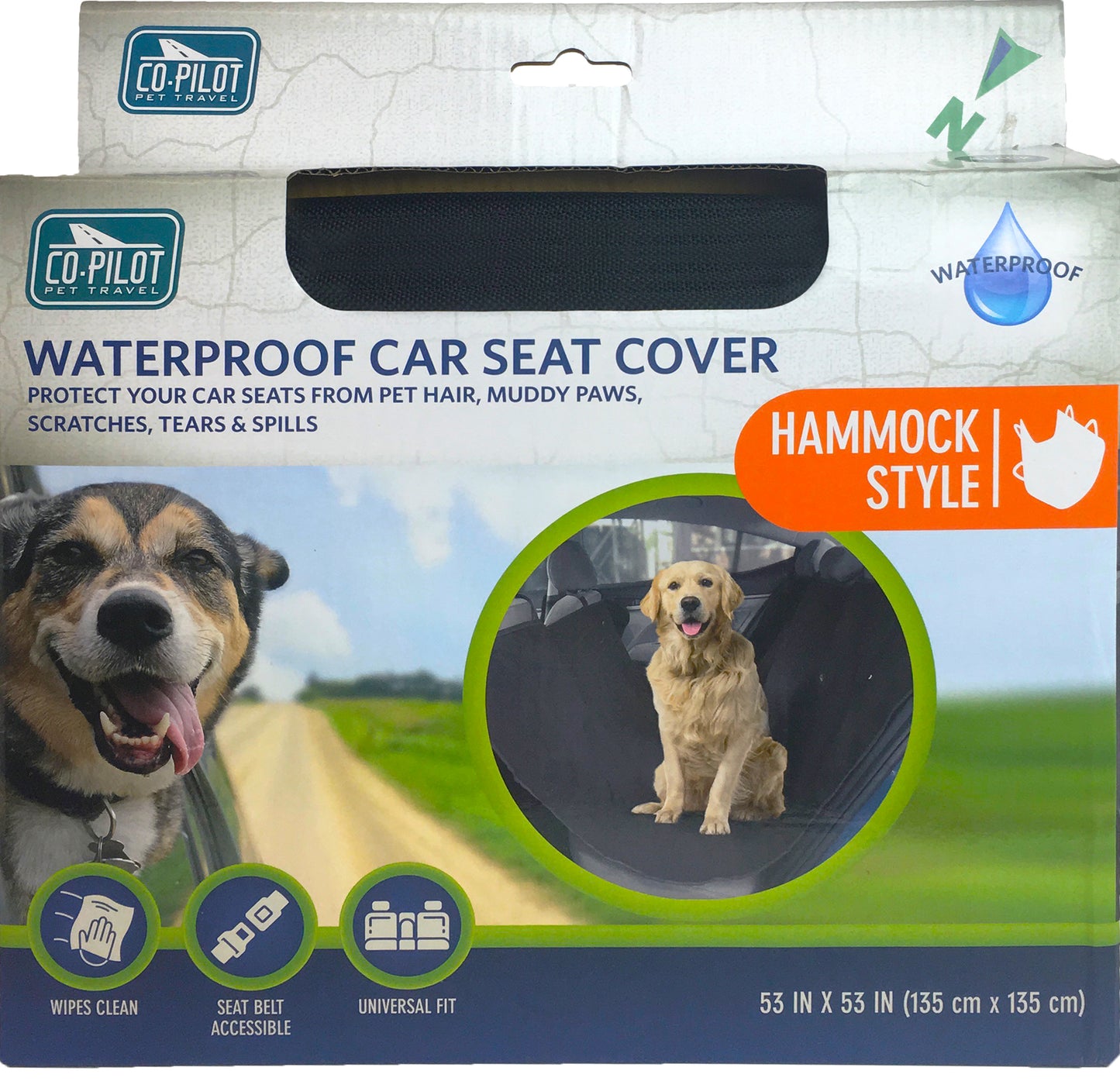 Co-Pilot Dog Car Seat Cover - Pet Hammock for Back Seat, 100% Waterproof, Durable