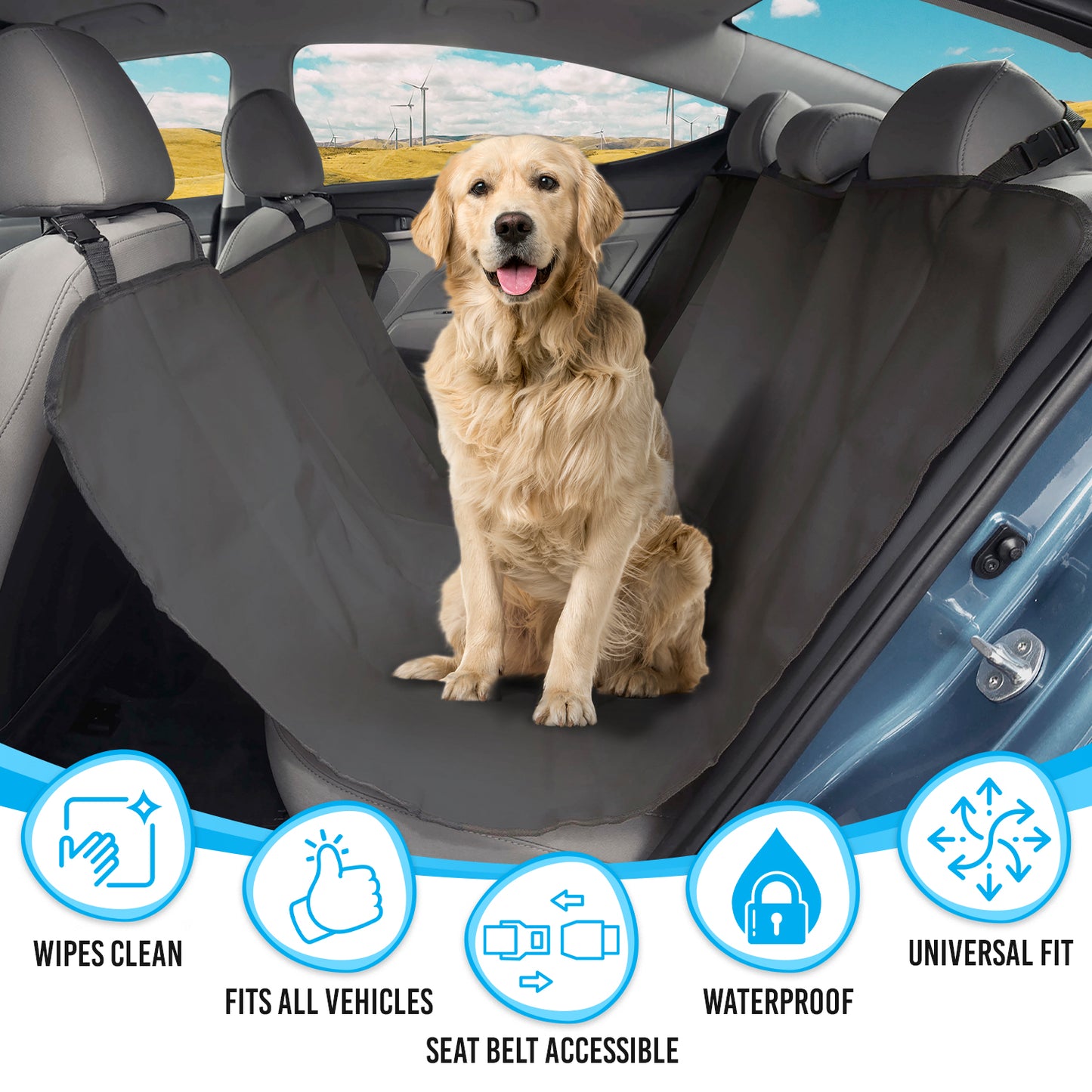 Co-Pilot Dog Car Seat Cover - Pet Hammock for Back Seat, 100% Waterproof, Durable