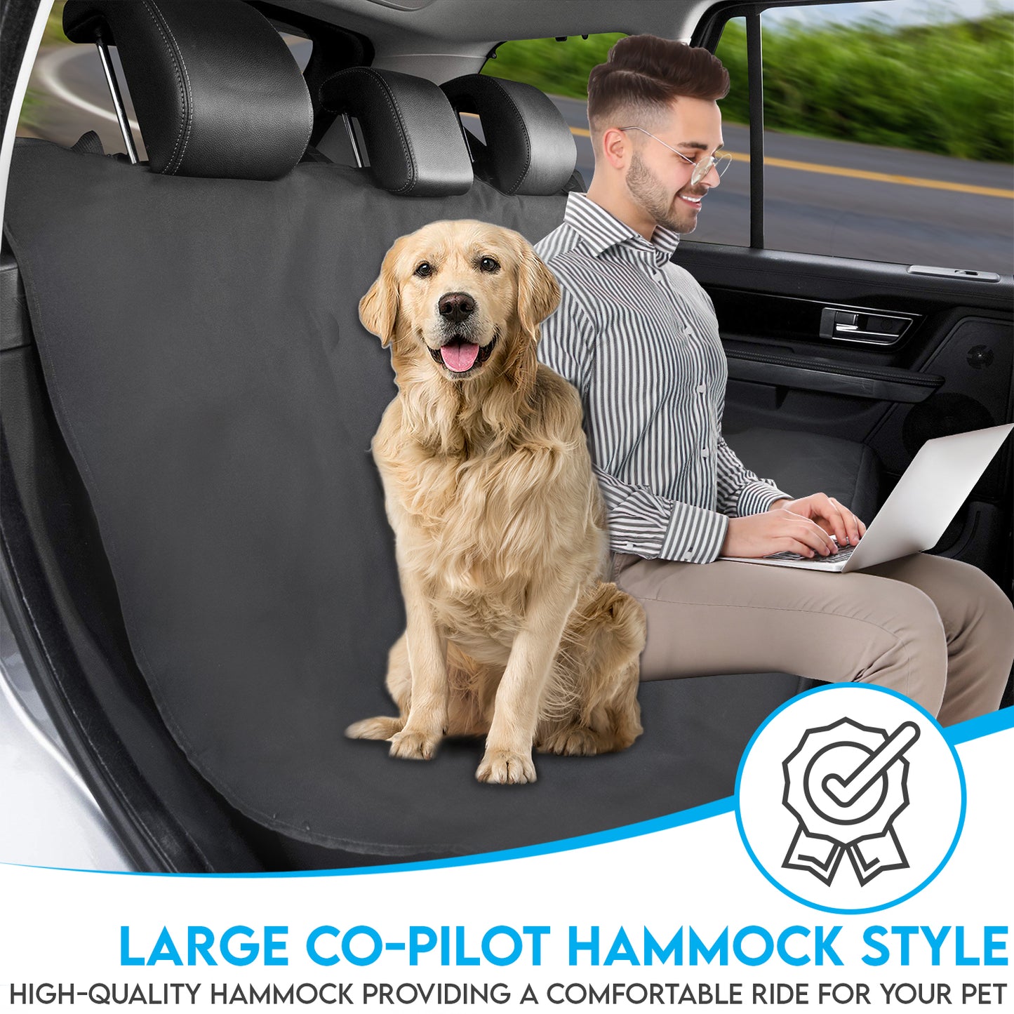 Co-Pilot Dog Car Seat Cover - Pet Hammock for Back Seat, 100% Waterproof, Durable