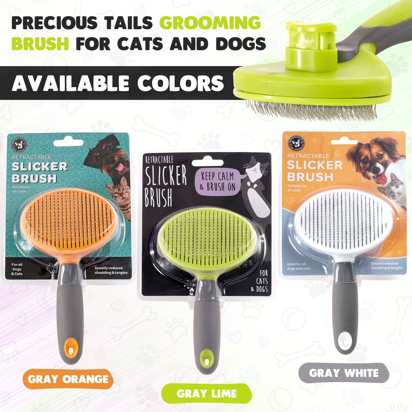 Precious Tails Dog Brush, Cat Brush, Pet Detangling Grooming Brush for Hair Removal of Pets, Retractable Slicker Brush