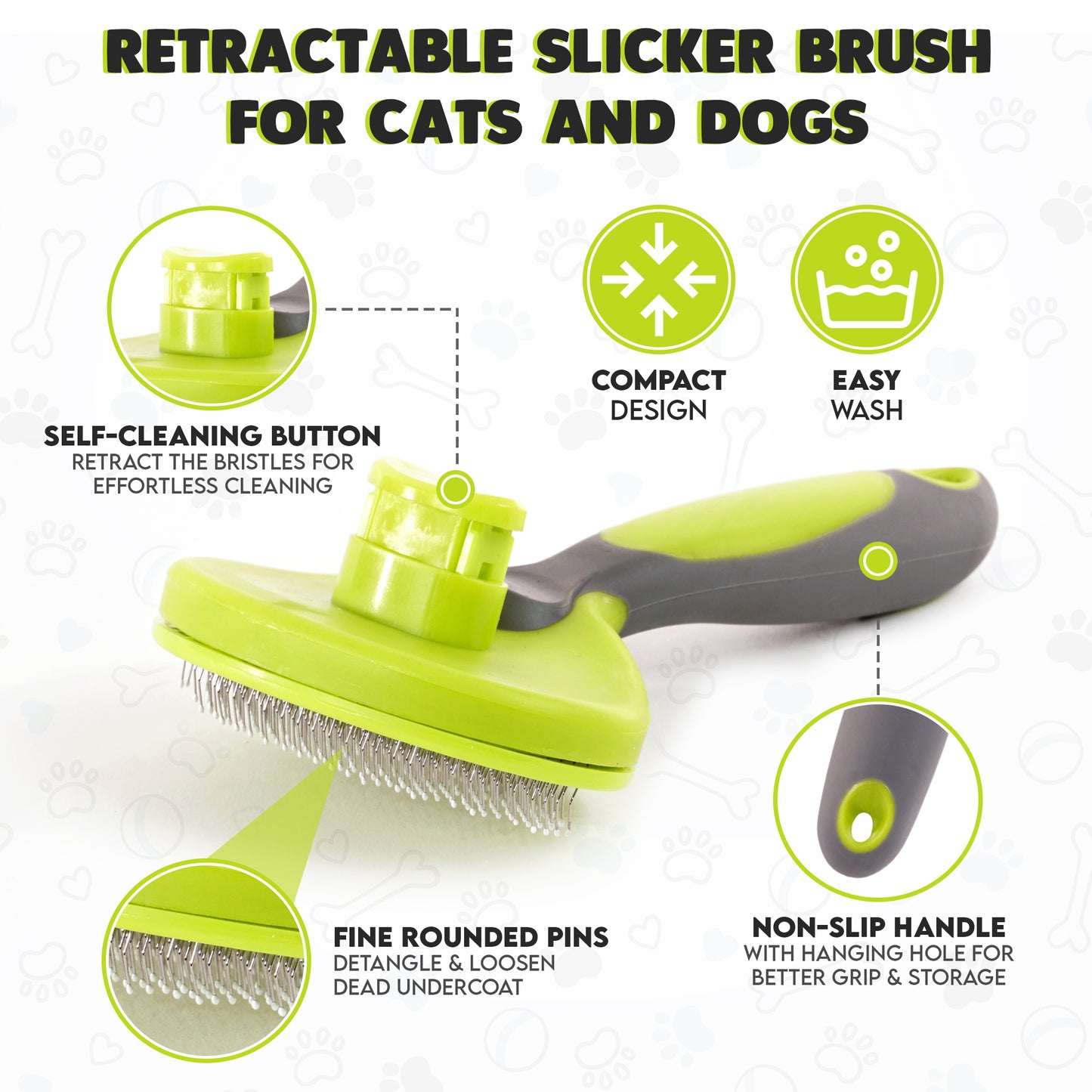 Precious Tails Dog Brush, Cat Brush, Pet Detangling Grooming Brush for Hair Removal of Pets, Retractable Slicker Brush