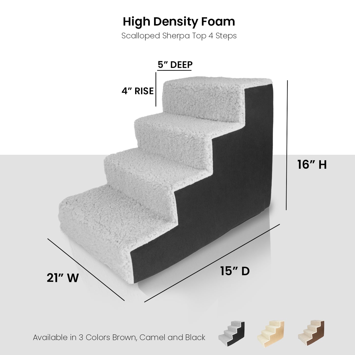 Home Base Dog Stairs 4-Step, Pet Steps for Couch and High Bed, Non Slip, High Density Sherpa Foam Pet Stairs