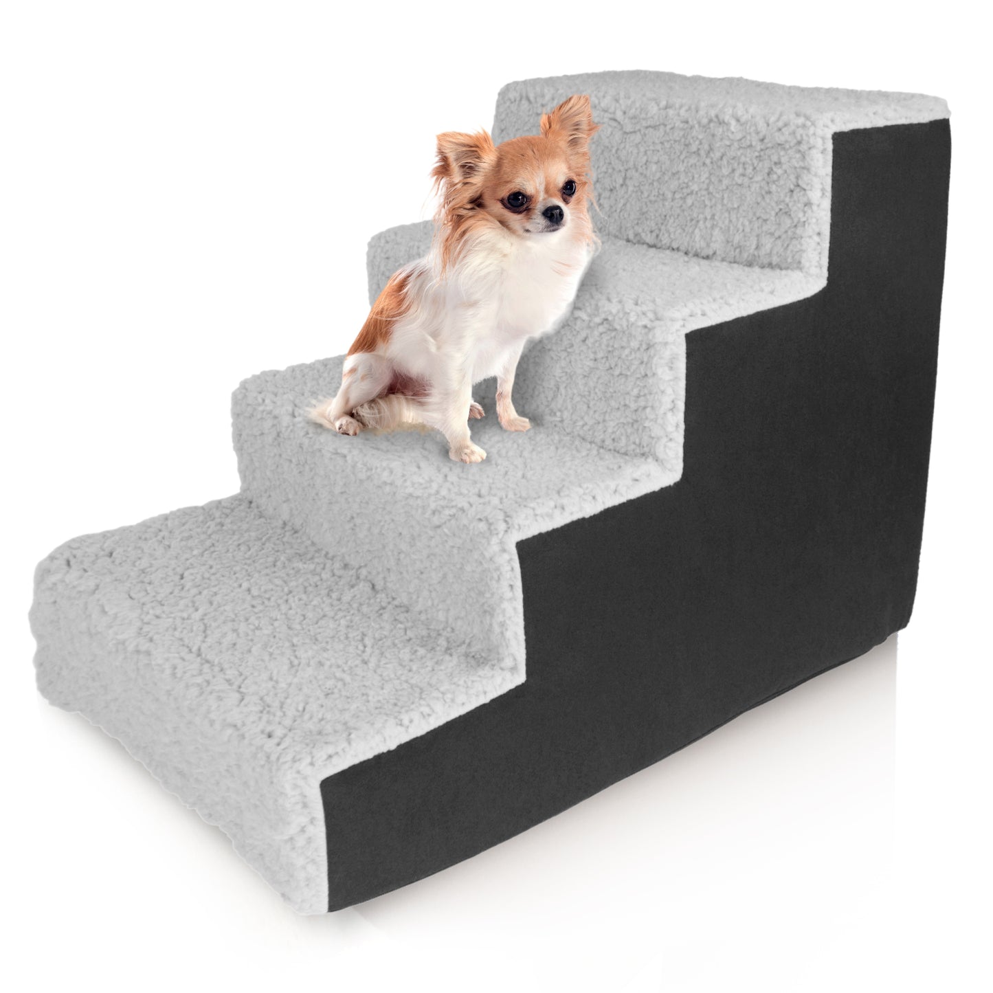 Home Base Dog Stairs 4-Step, Pet Steps for Couch and High Bed, Non Slip, High Density Sherpa Foam Pet Stairs