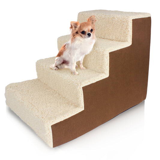 Home Base Dog Stairs 4-Step, Pet Steps for Couch and High Bed, Non Slip, High Density Sherpa Foam Pet Stairs