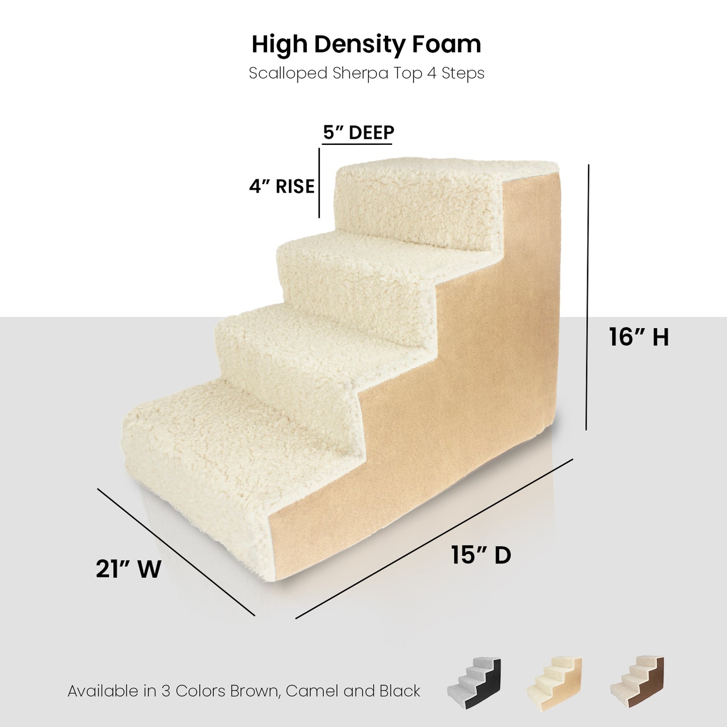 Home Base Dog Stairs 4-Step, Pet Steps for Couch and High Bed, Non Slip, High Density Sherpa Foam Pet Stairs