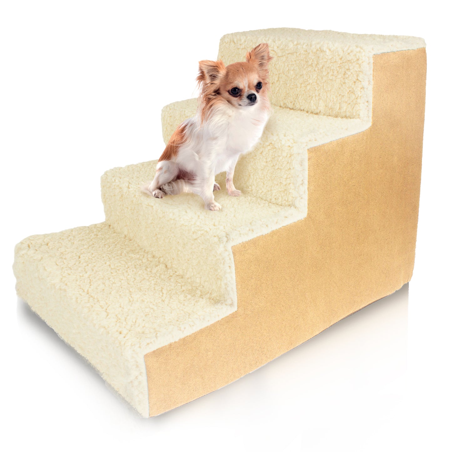 Home Base Dog Stairs 4-Step, Pet Steps for Couch and High Bed, Non Slip, High Density Sherpa Foam Pet Stairs