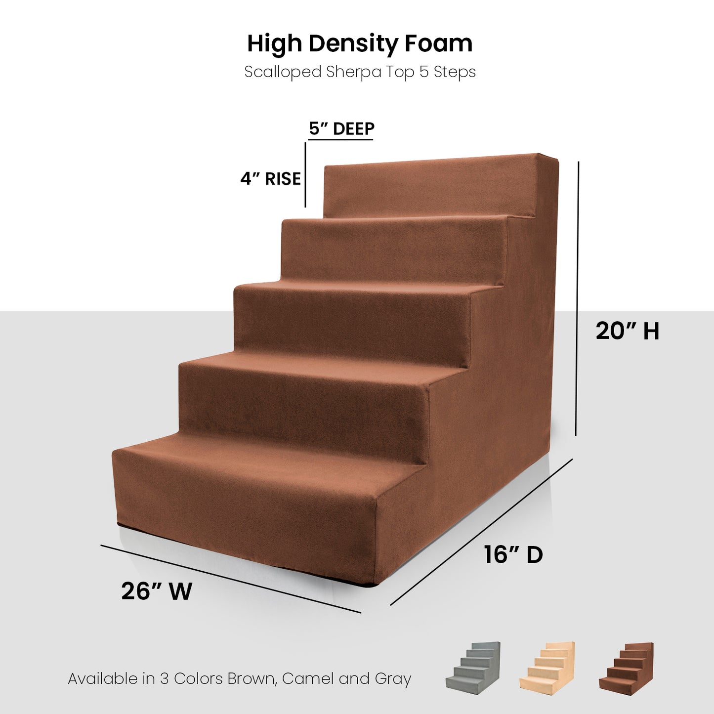 Home Base 5-Step Dog Stairs for Bed, Dog Steps for Couch, Non Slip Ramp, High Density Foam Pet Stair for Cats and Dogs