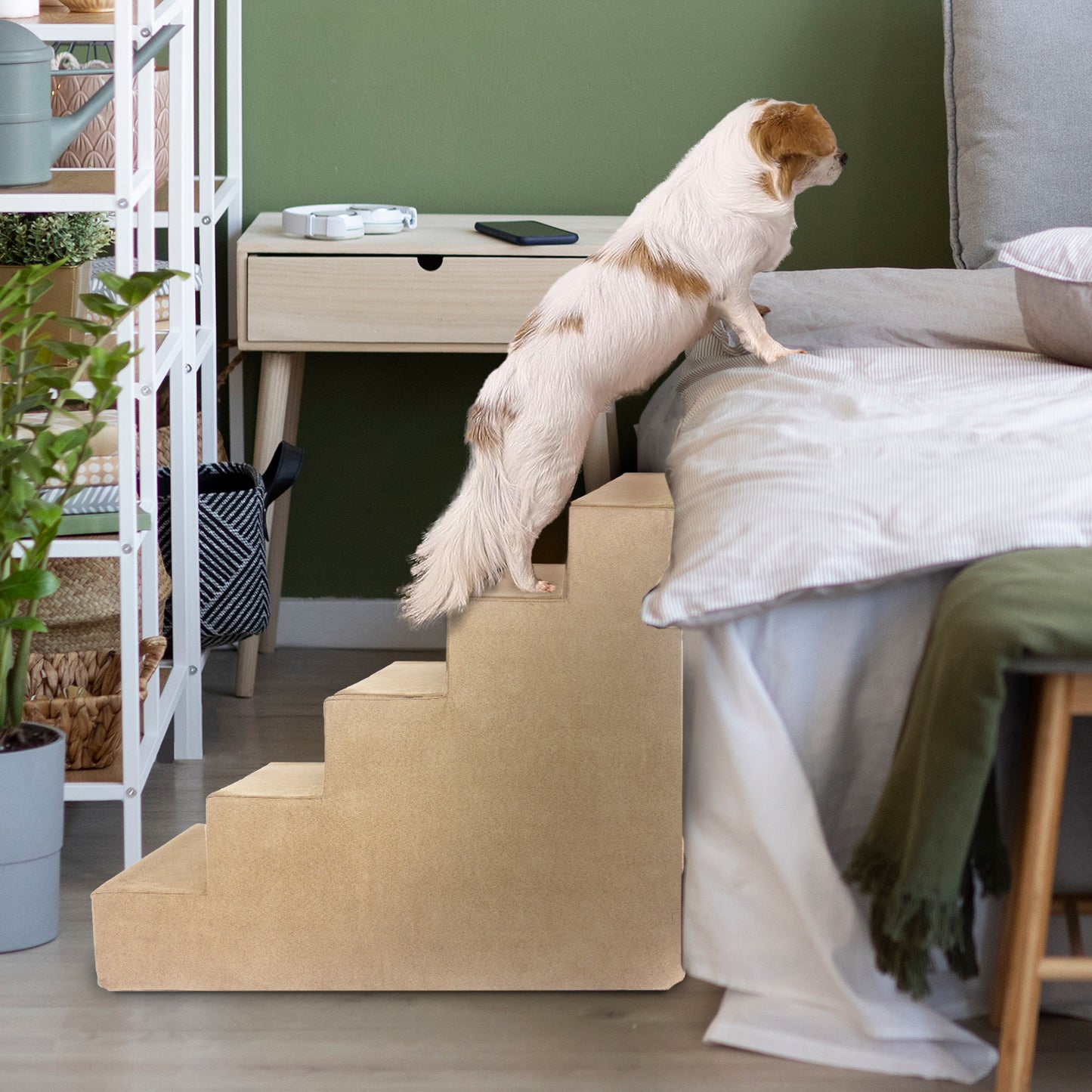 Home Base 5-Step Dog Stairs for Bed, Dog Steps for Couch, Non Slip Ramp, High Density Foam Pet Stair for Cats and Dogs