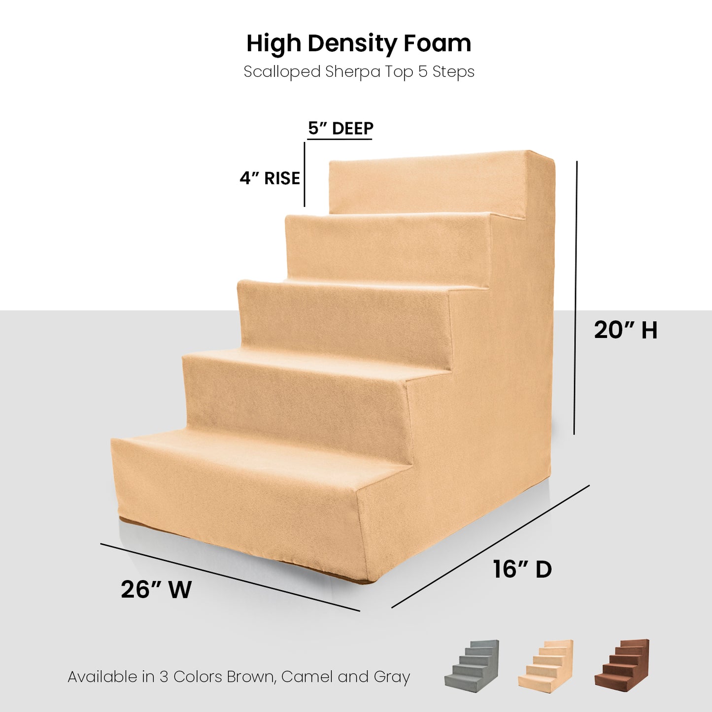 Home Base 5-Step Dog Stairs for Bed, Dog Steps for Couch, Non Slip Ramp, High Density Foam Pet Stair for Cats and Dogs