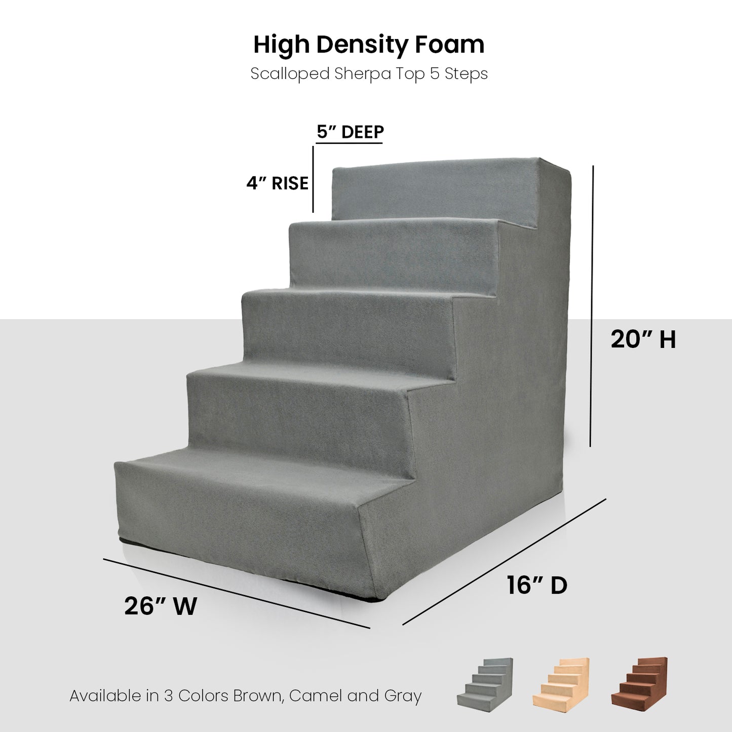 Home Base 5-Step Dog Stairs for Bed, Dog Steps for Couch, Non Slip Ramp, High Density Foam Pet Stair for Cats and Dogs