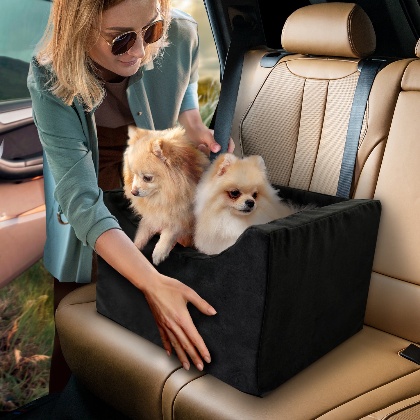 Co-Pilot Dog Car Seat - Washable Booster Seats for Small Dogs - Pet Car Seats Travel Bed for Truck &  SUV