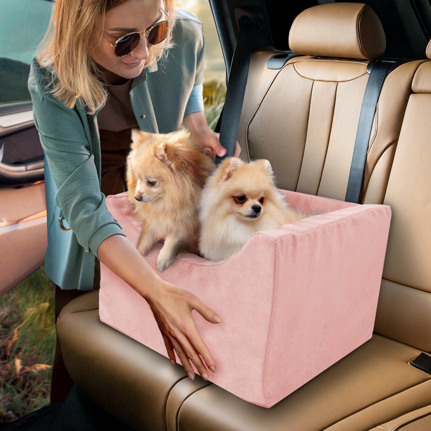 Co-Pilot Dog Car Seat - Washable Booster Seats for Small Dogs - Pet Car Seats Travel Bed for Truck &  SUV