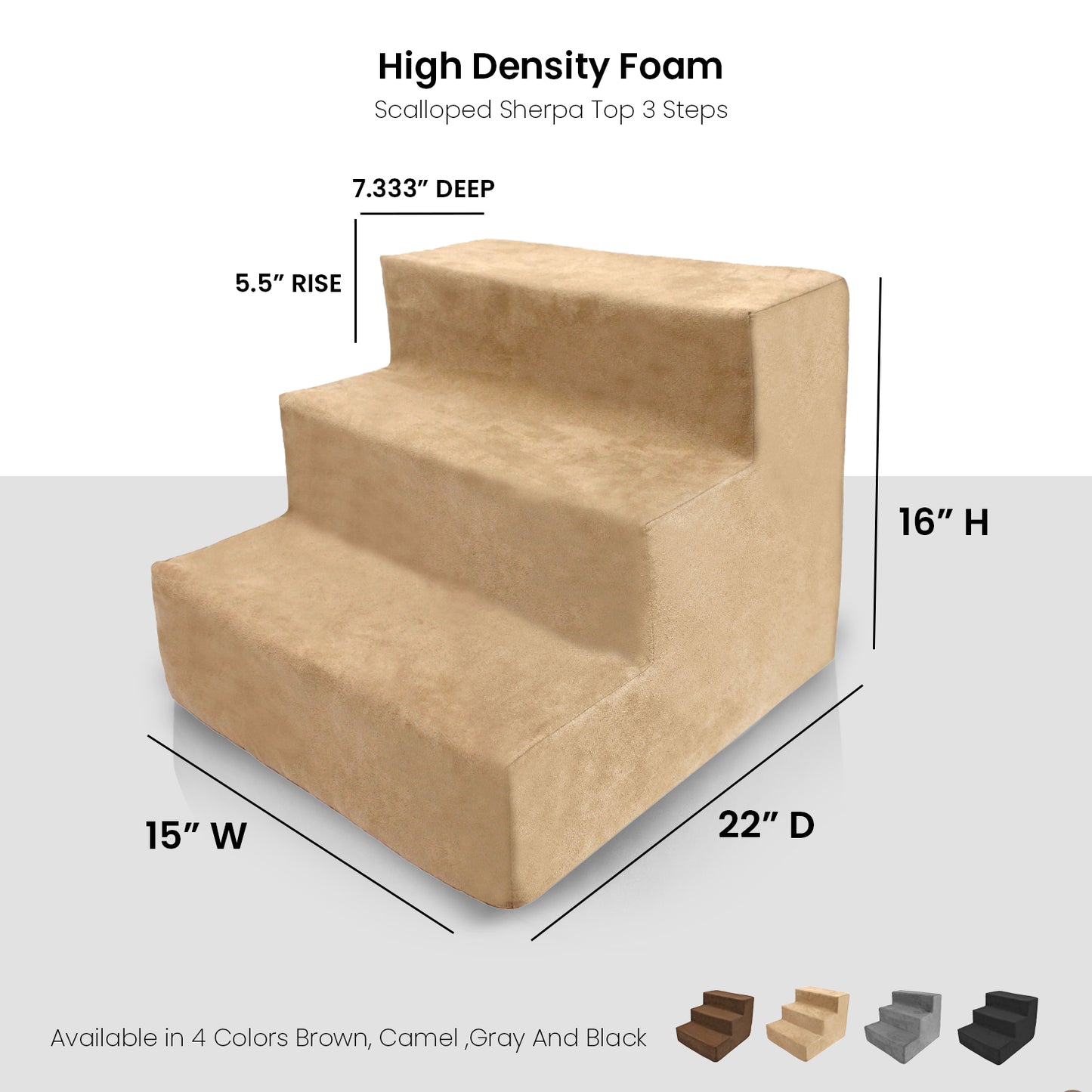 Home Base 3-Step Dogs Stairs for Bed, Dog Step for Couch and High Bed, Non Slip Ramp,  High Density Foam Pet Stair for Cats and Dogs