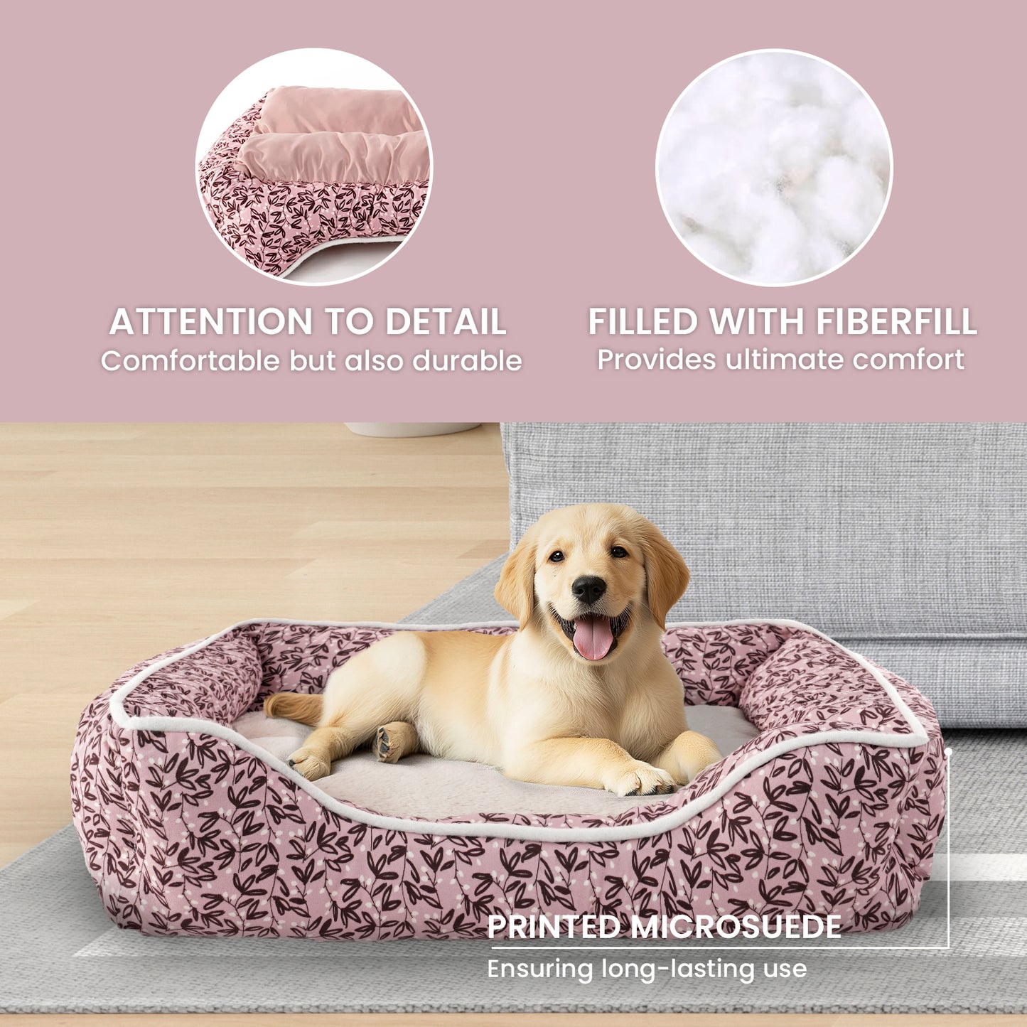 Elle Cuddler Dog Beds for Small Dogs - Washable Pet Bed for Cat and Dog, Printed Microsuede with Plush Center