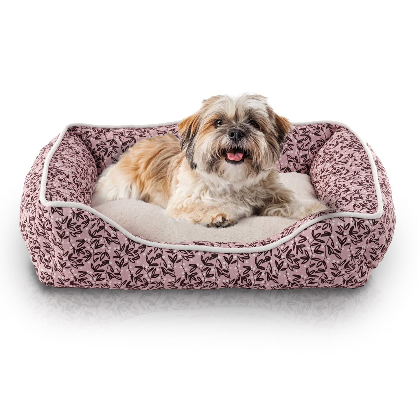 Elle Cuddler Dog Beds for Small Dogs - Washable Pet Bed for Cat and Dog, Printed Microsuede with Plush Center