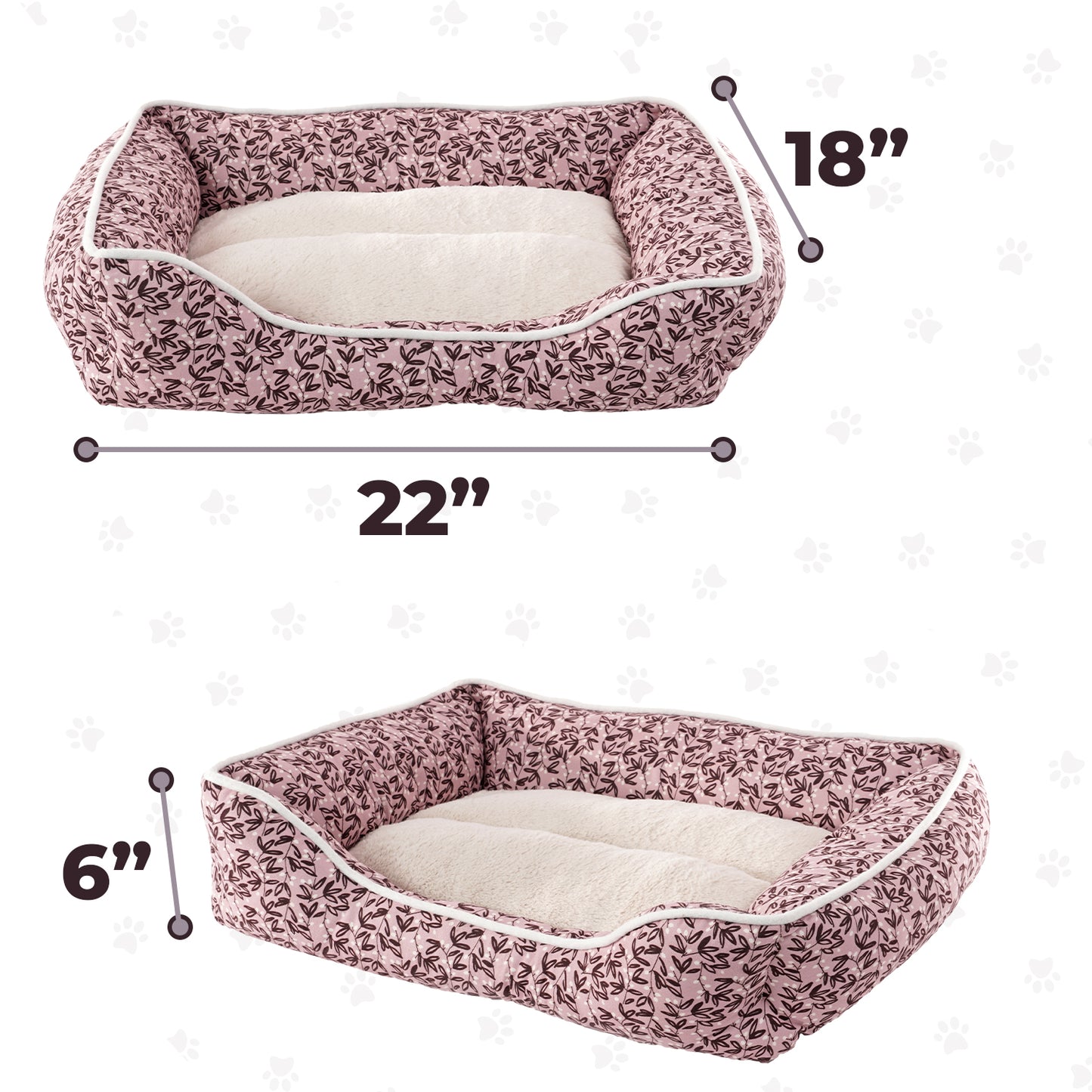 Elle Cuddler Dog Beds for Small Dogs - Washable Pet Bed for Cat and Dog, Printed Microsuede with Plush Center