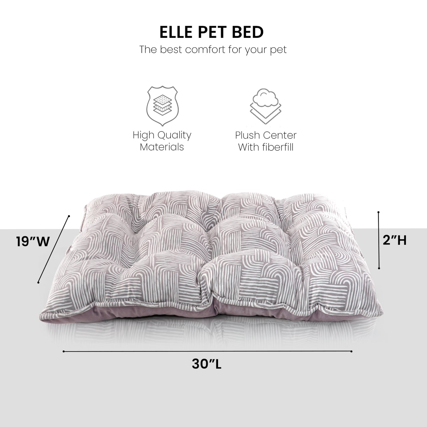 Elle Pet Bed for Cats and Dogs - Tufted  Dog Crate Mat - Cushion Pet Beds, Printed Microsuede with Plush  Bottom