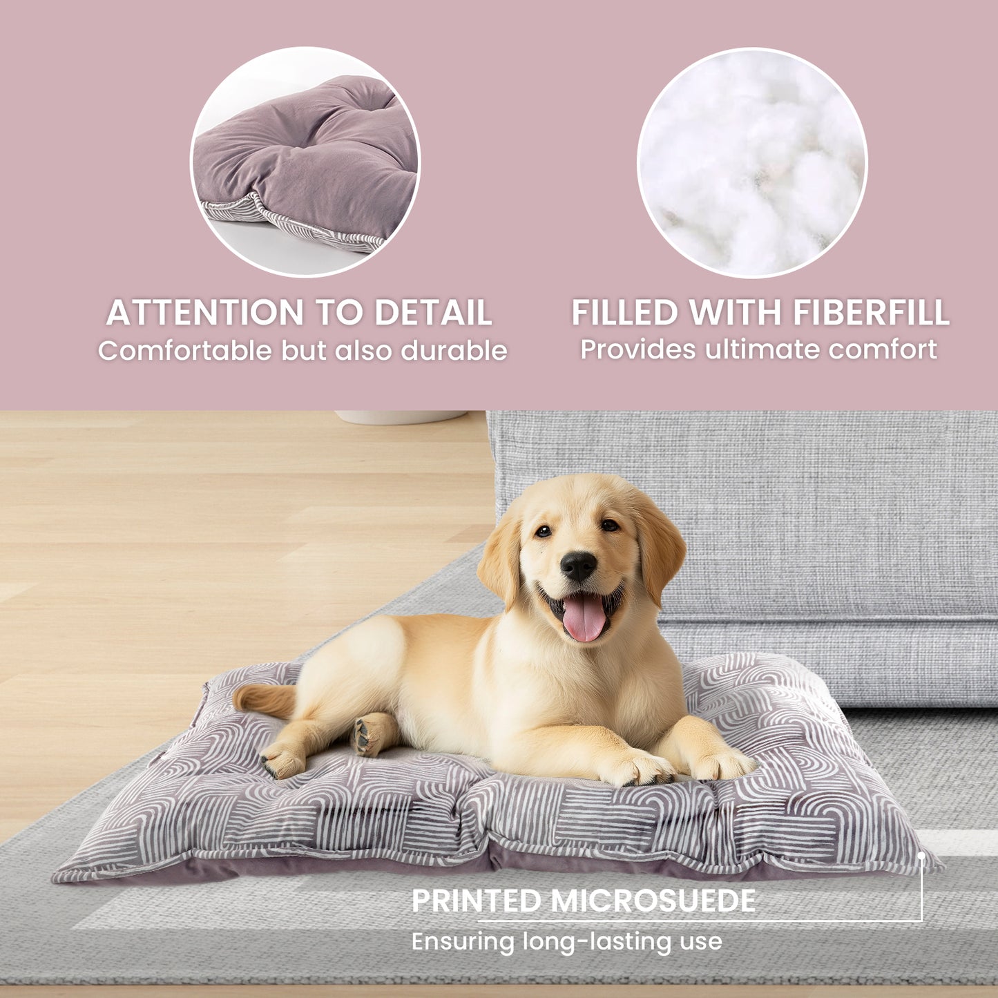 Elle Pet Bed for Cats and Dogs - Tufted  Dog Crate Mat - Cushion Pet Beds, Printed Microsuede with Plush  Bottom