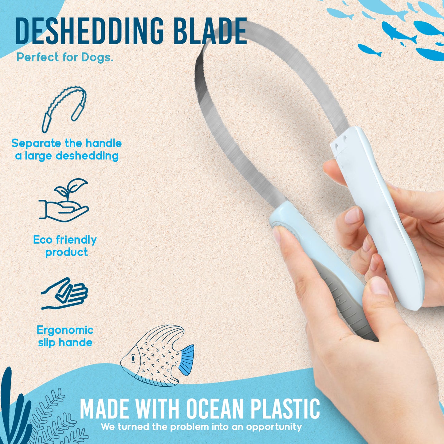 Ocean Plastic by PT Pet Deshedding Blade, Eco-Friendly Grooming Tool for Dogs and Cats