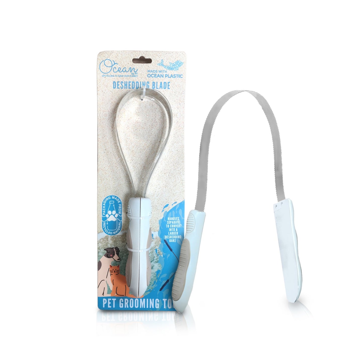 Ocean Plastic by PT Pet Deshedding Blade, Eco-Friendly Grooming Tool for Dogs and Cats